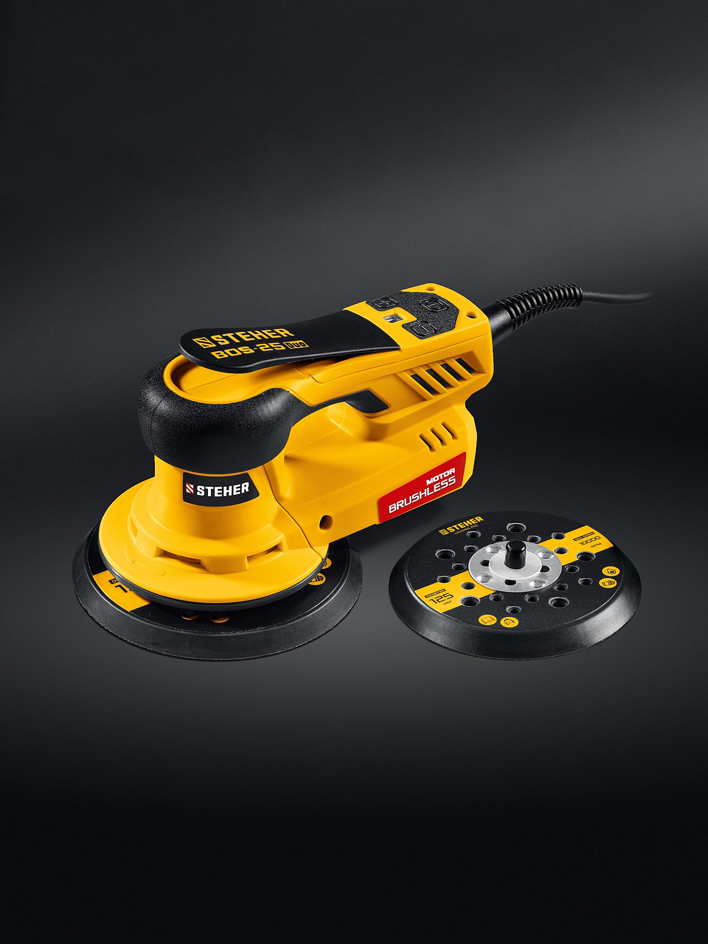 STEHER BOS-25 Duo, d125 / d150 мм, 2.5 мм, 350 Вт, бесщеточная орбитально-шлифовальная машина, кейс (BOS-25) — фото 4