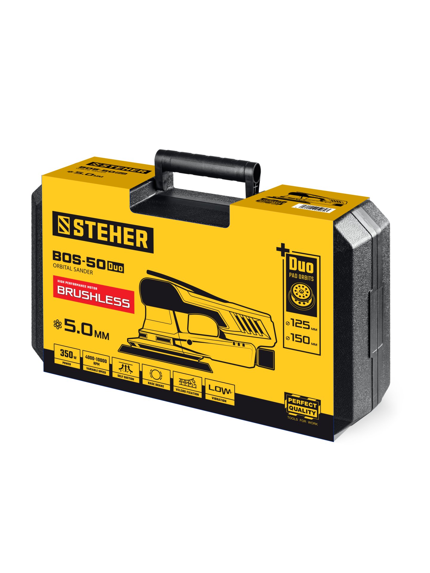 STEHER BOS-50 Duo, d125 / d150 мм, 5.0 мм, 350 Вт, бесщеточная орбитально-шлифовальная машина, кейс (BOS-50) — фото 13