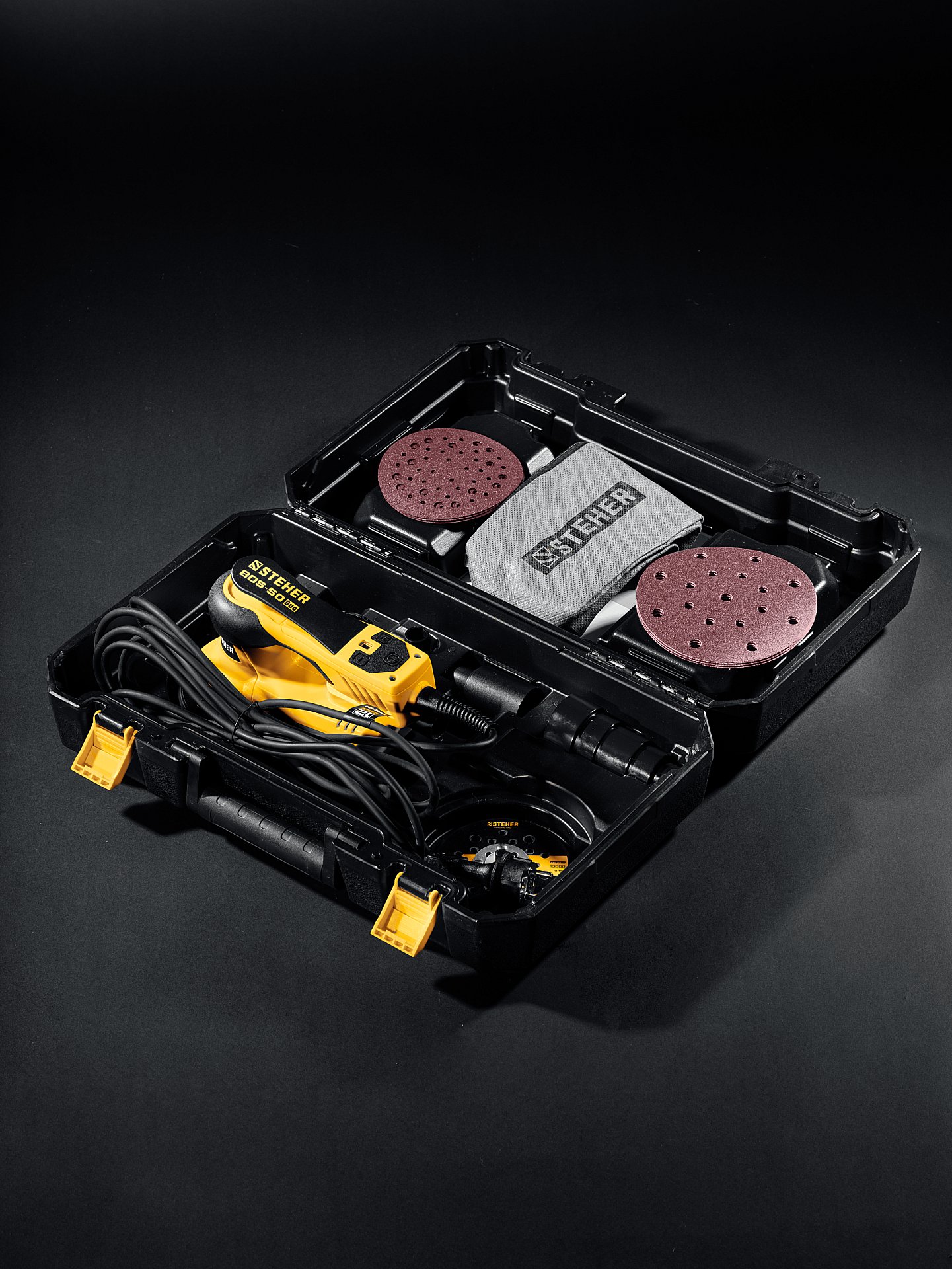 STEHER BOS-50 Duo, d125 / d150 мм, 5.0 мм, 350 Вт, бесщеточная орбитально-шлифовальная машина, кейс (BOS-50) — фото 7