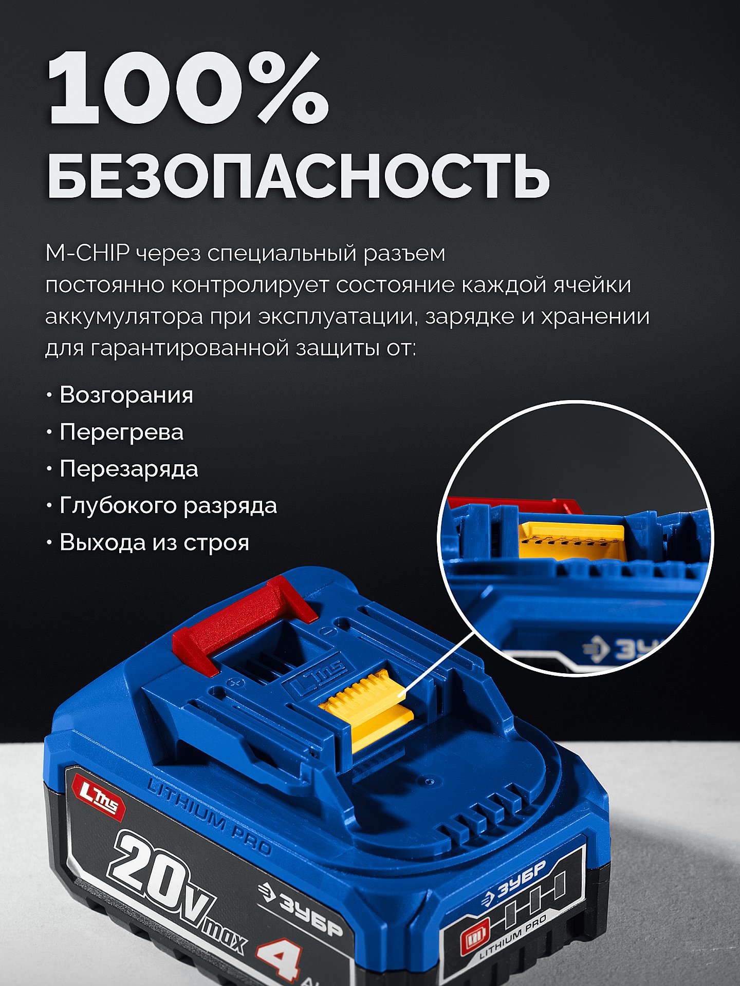 ЗУБР Power PRO, 20 В, 4.0 А·ч, аккумулятор LMS, ПРОФЕССИОНАЛ (BP-P-20-4) — фото 4