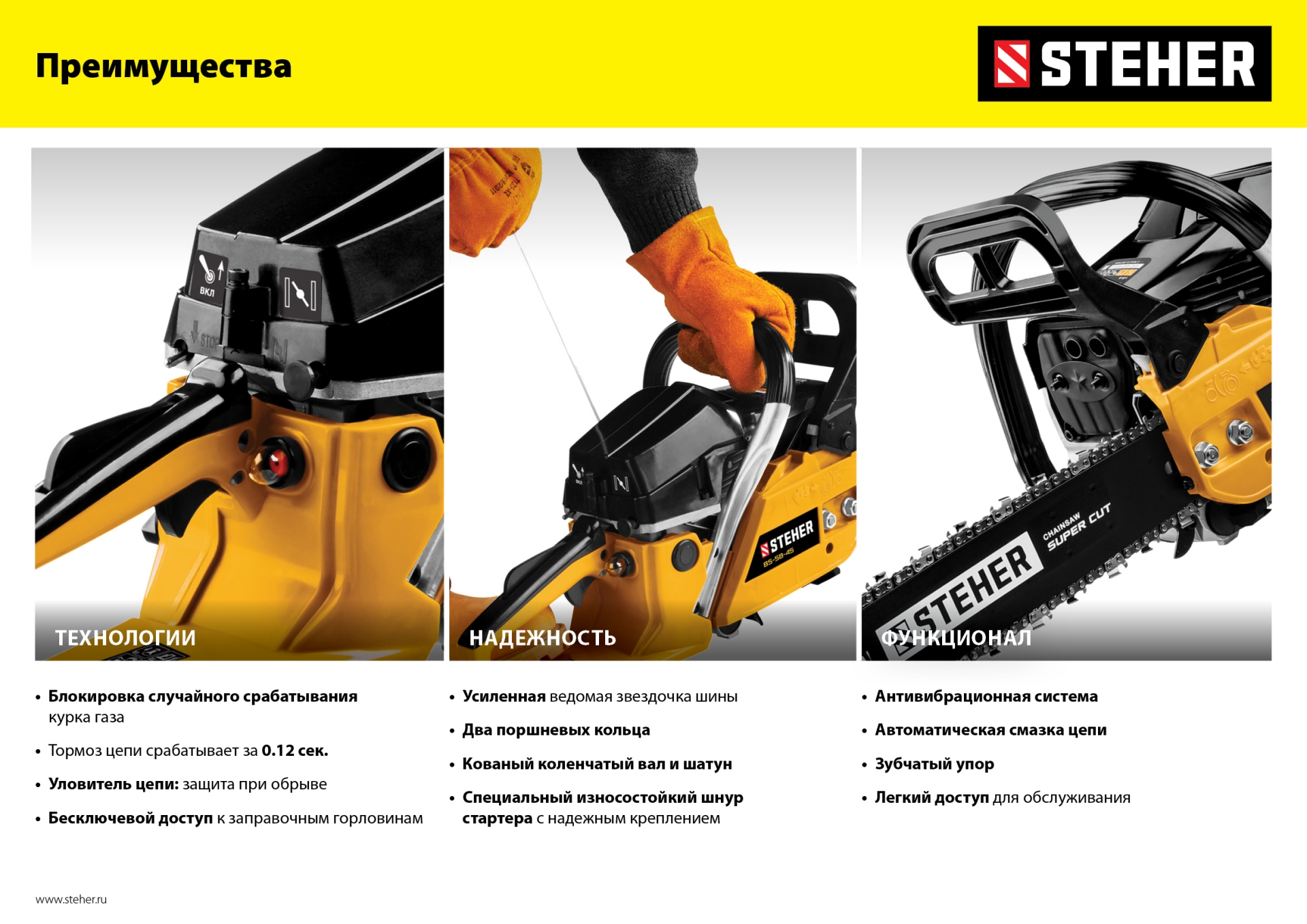 STEHER 45 см3, 40 см, бензопила (BS-45-40) — фото 14