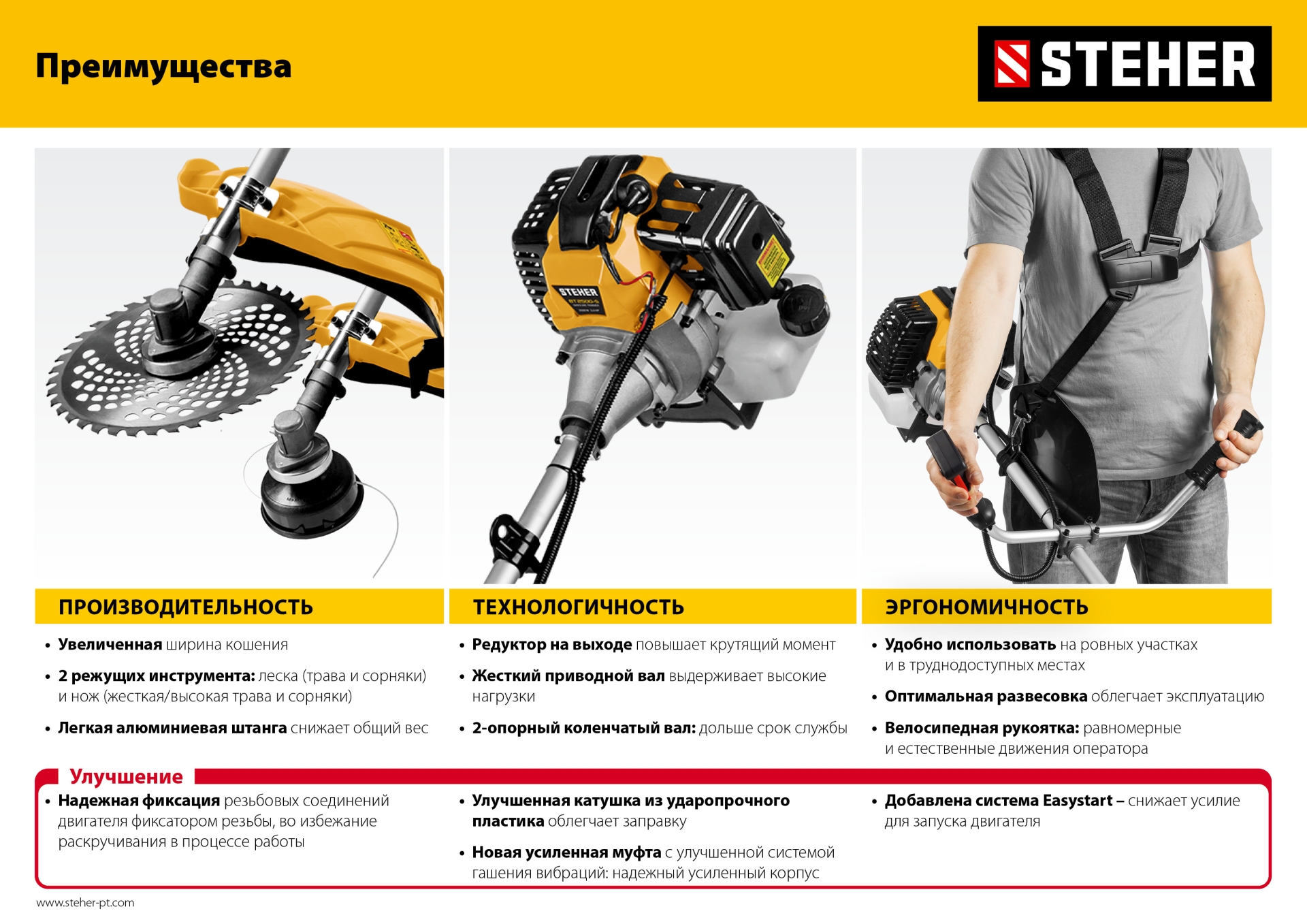 STEHER 1.3 кВт, бензиновый триммер (BT-1300) — фото 13