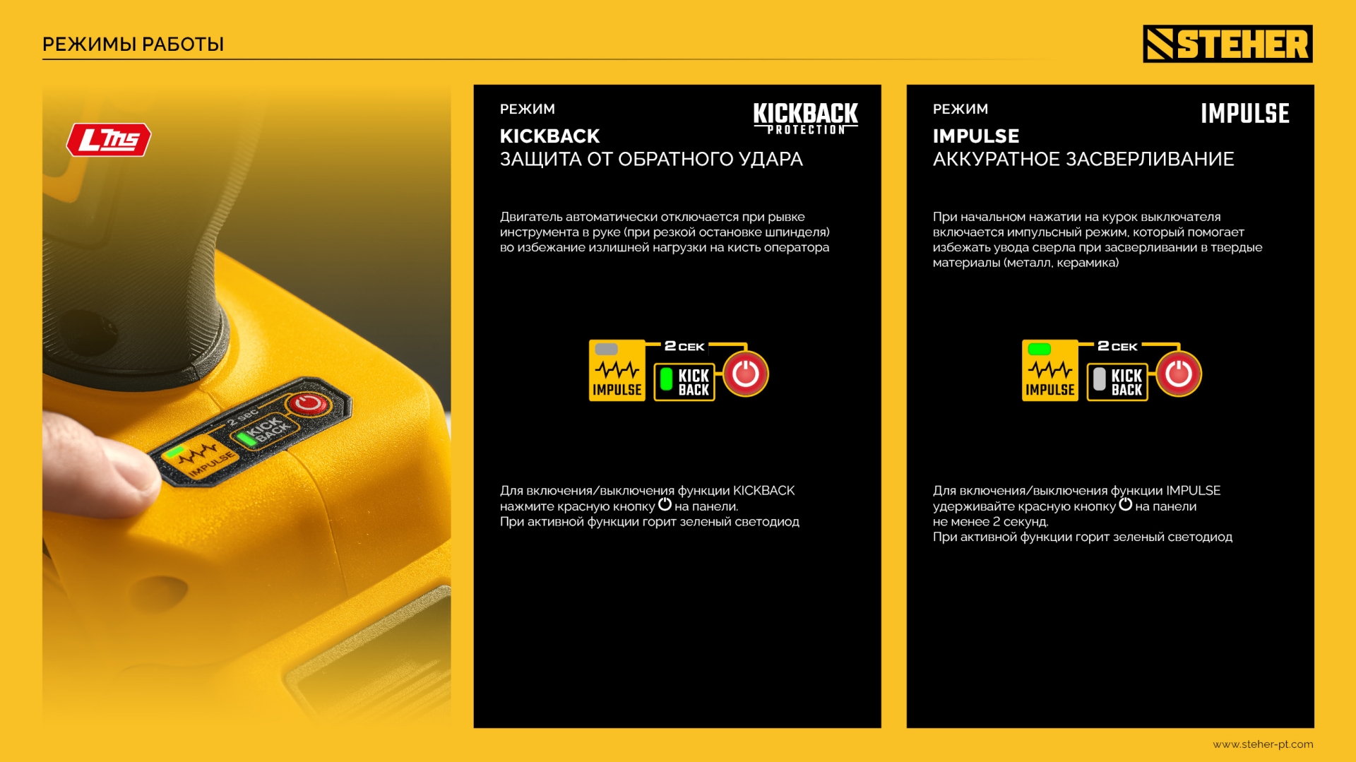 STEHER 20 В, 165 Н·м, 2 АКБ LMS (2 А·ч), бесщеточная ударная дрель-шуруповерт, сумка (CBS-165-22) — фото 28