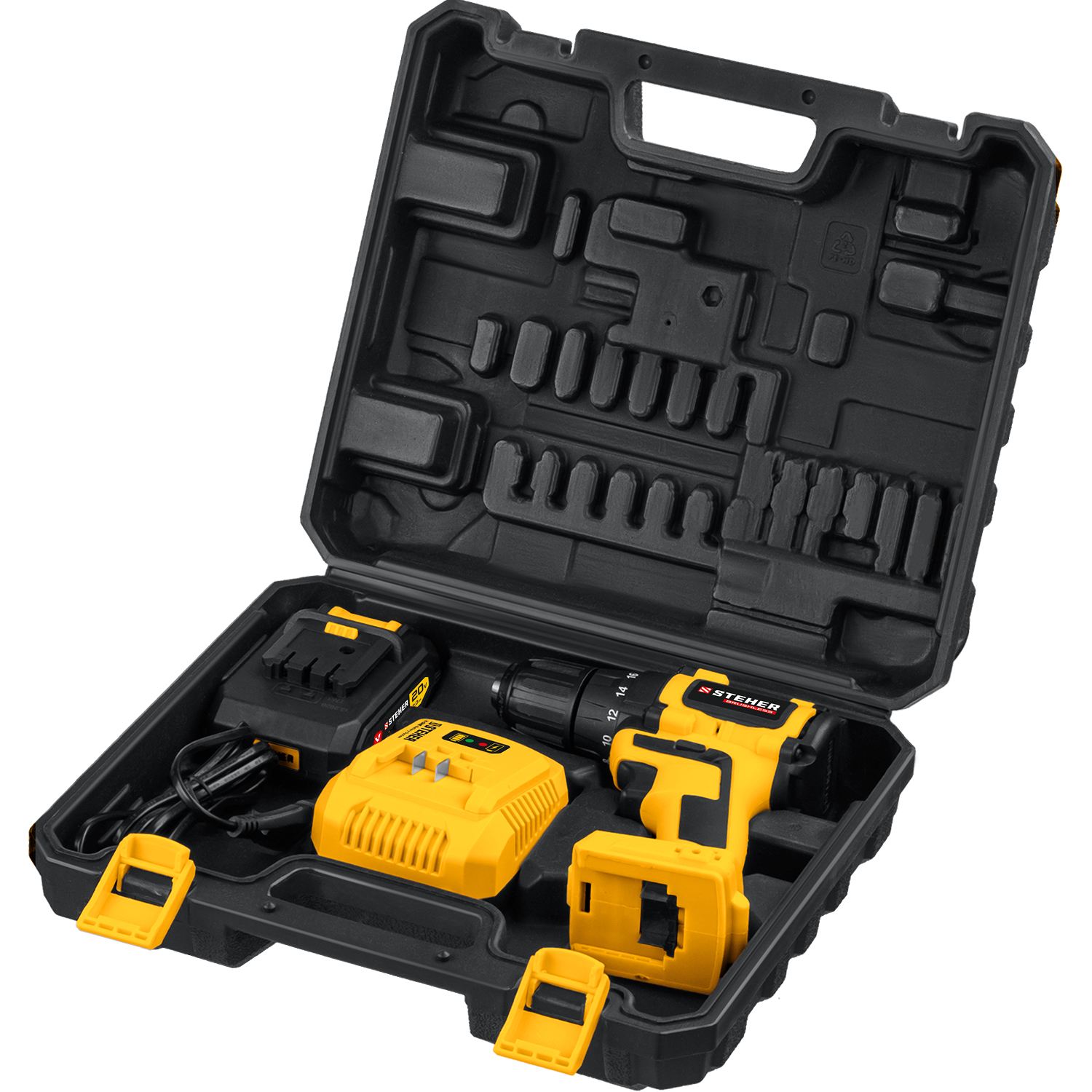 STEHER V1, 20 В, 45 Н·м, 1 АКБ (2 А·ч), бесщеточная дрель-шуруповерт, кейс (CDB-200-1) — фото 15