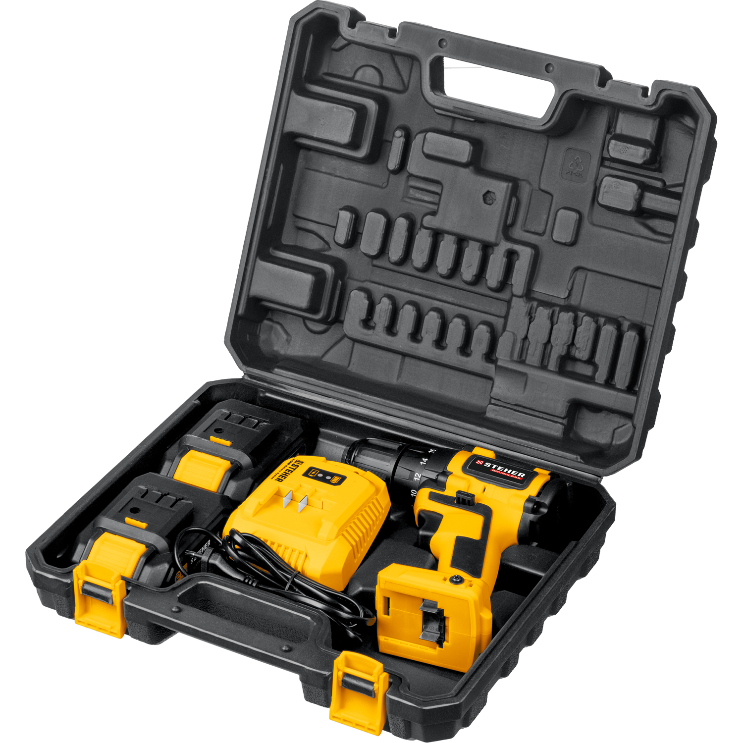 STEHER V1, 20 В, 45 Н·м, 2 АКБ (2 А·ч), бесщеточная дрель-шуруповерт, кейс (CDB-200-2) — фото 14