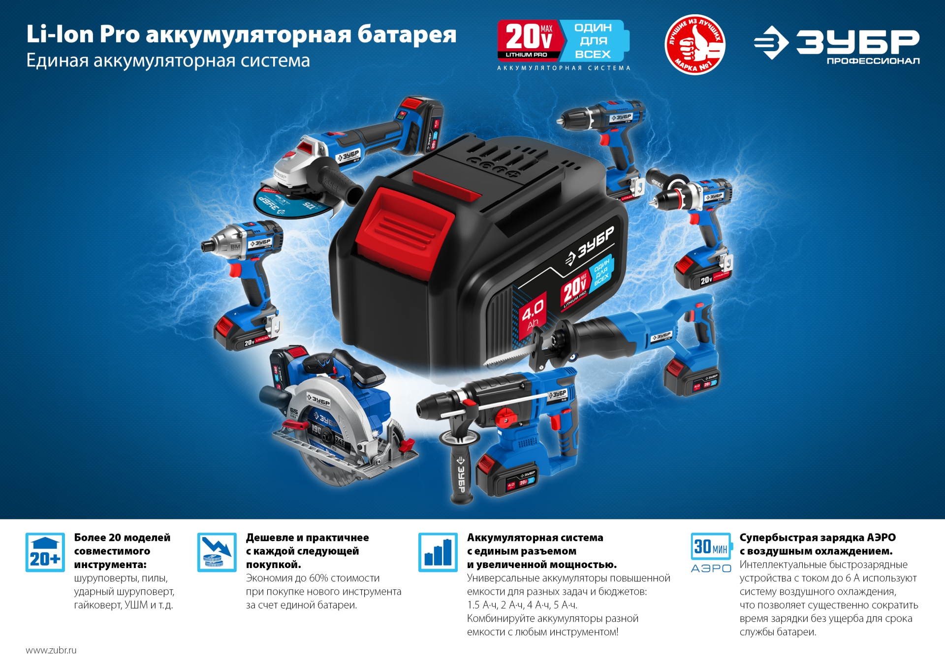 ЗУБР Т7, 20 В, d190 мм, 1 АКБ (4 А·ч), бесщеточная пила циркулярная, Профессионал (CPB-190-41) — фото 19