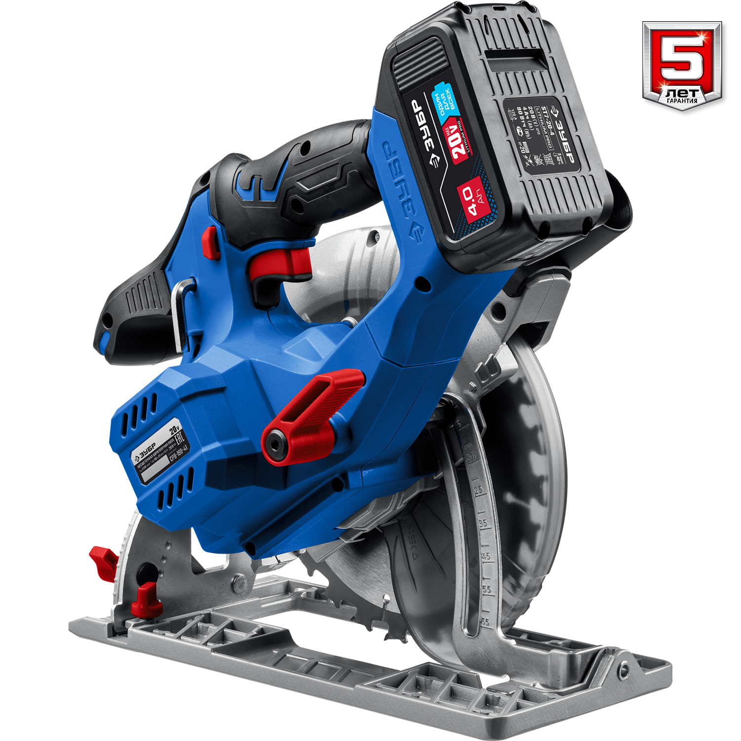ЗУБР Т7, 20 В, d190 мм, 1 АКБ (4 А·ч), бесщеточная пила циркулярная, Профессионал (CPB-190-41) — фото 10