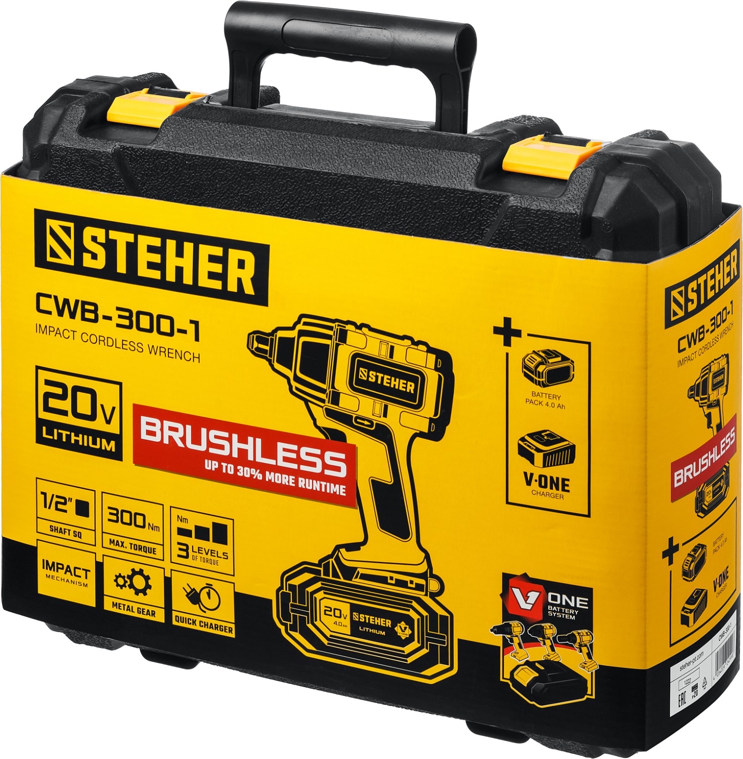 STEHER V1, 20 В, 300 Н·м, 1 АКБ (4 А·ч), бесщеточный гайковерт, кейс (CWB-300-1) — фото 14