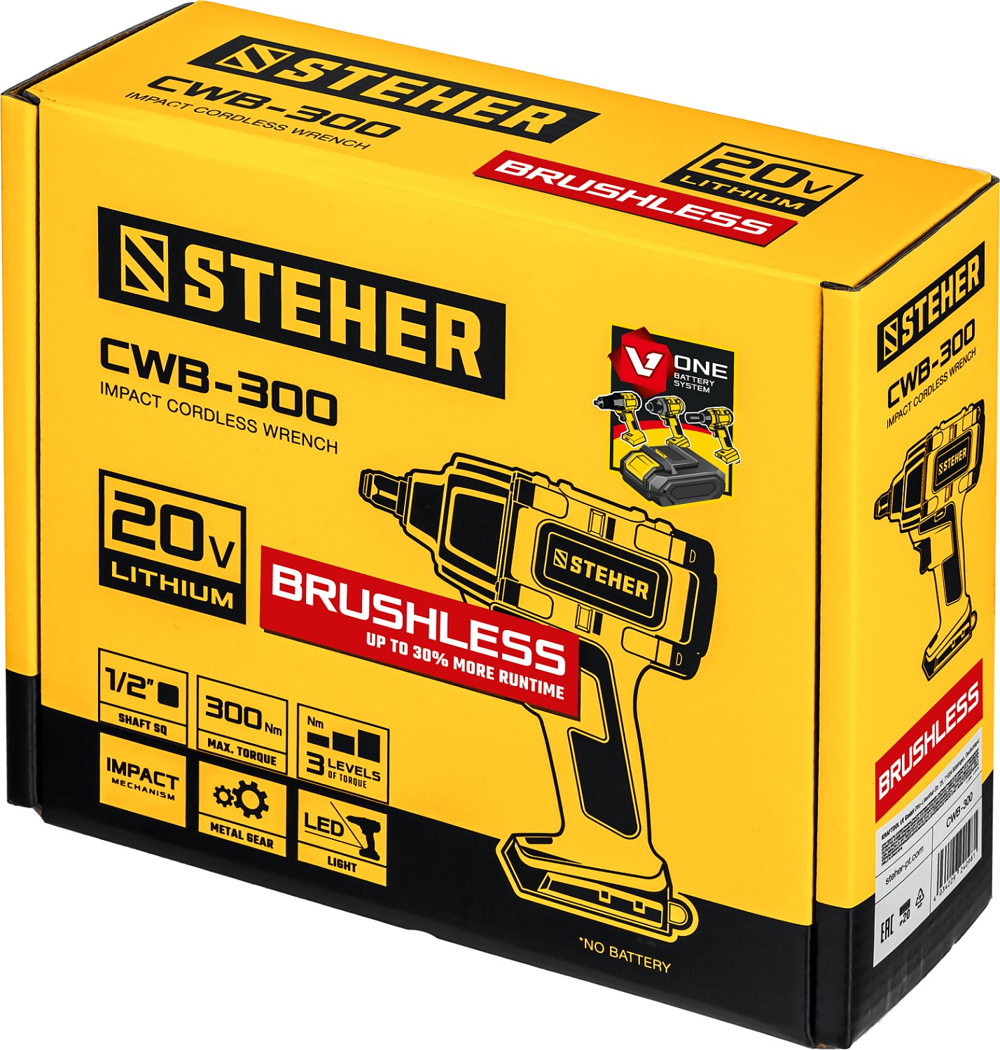 STEHER V1, 20 В, 300 Н·м, без АКБ, бесщеточный гайковерт (CWB-300) — фото 10