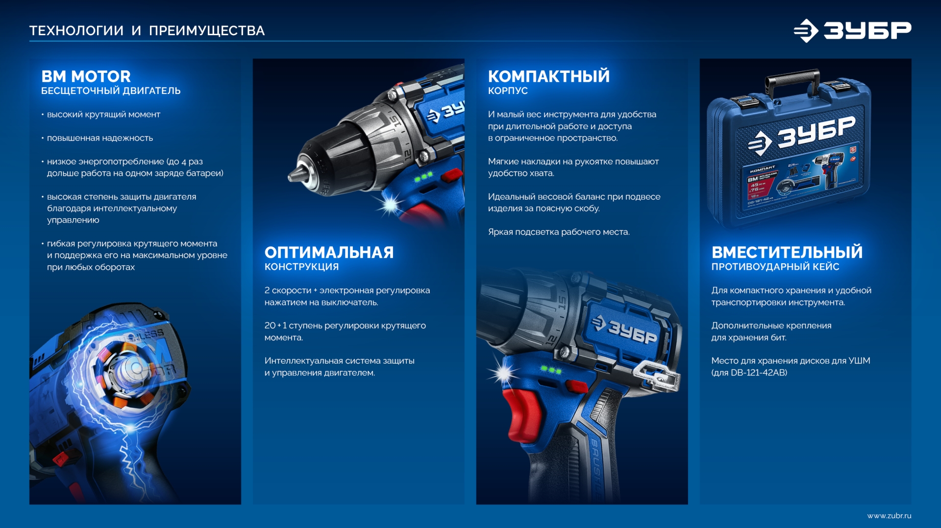 ЗУБР КОМПАКТ #2, 12 В, 45 Н·м, 1 АКБ тип Т7 (2 А·ч), дрель-шуруповерт, BRUSHLESS, кейс, Профессионал (DB-121-21) — фото 15
