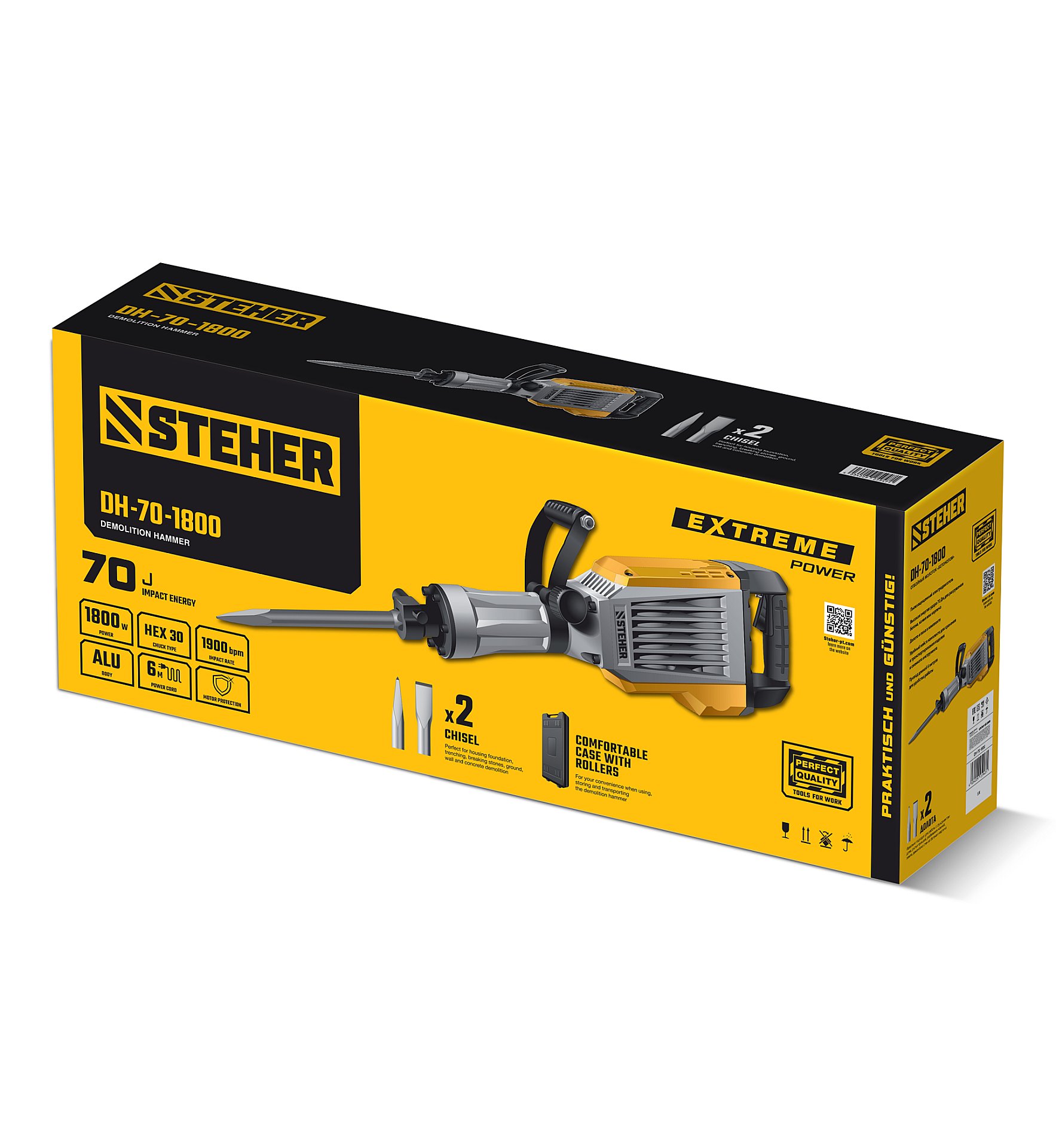STEHER Бетонолом, 70 Дж, 1800 Вт, отбойный молоток HEX-30 (DH-70-1800) — фото 13