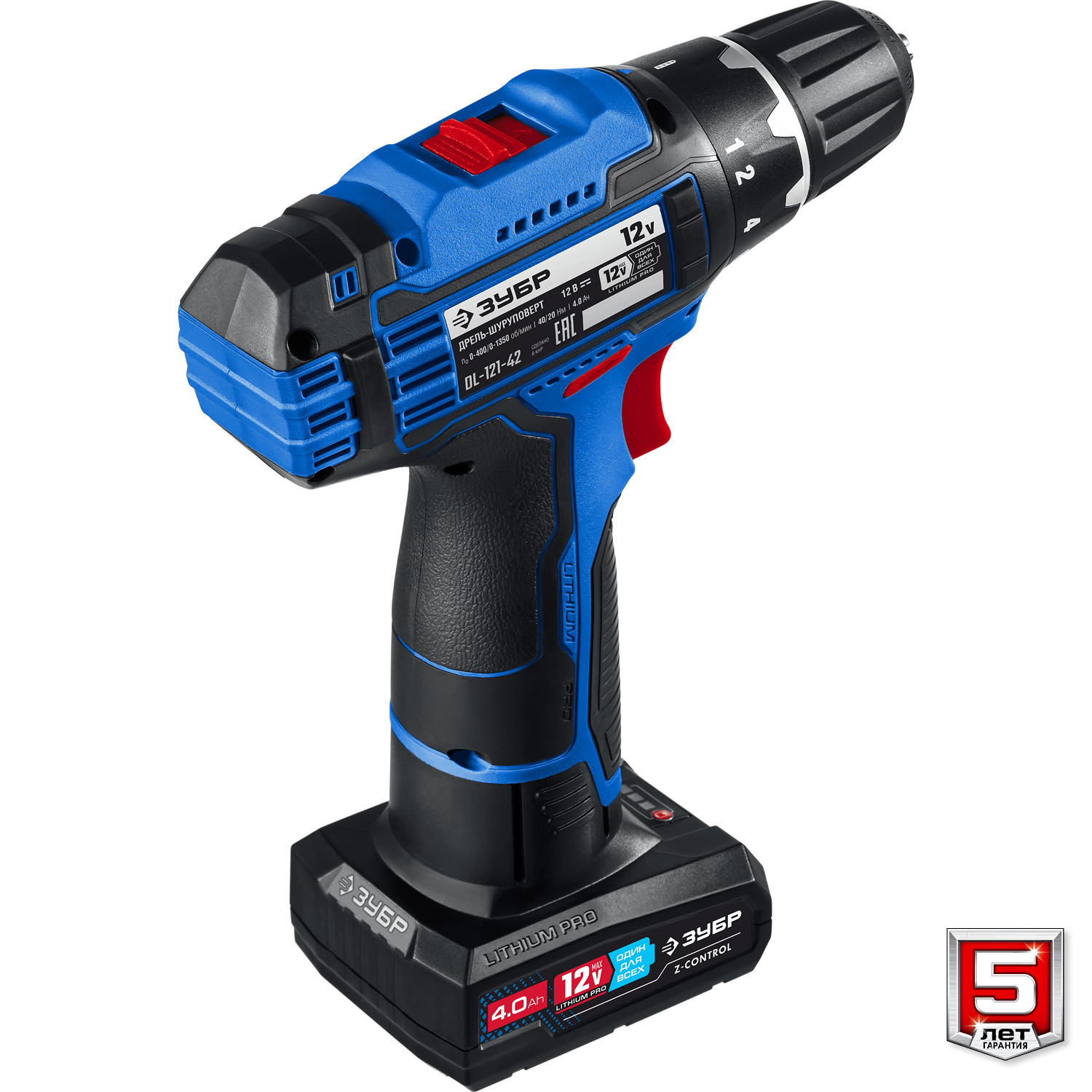 ЗУБР 12 В, 40 Н·м, 2 АКБ тип Т7 (4 А·ч), дрель-шуруповерт, сумка, Профессионал (DL-121-42) — фото 11