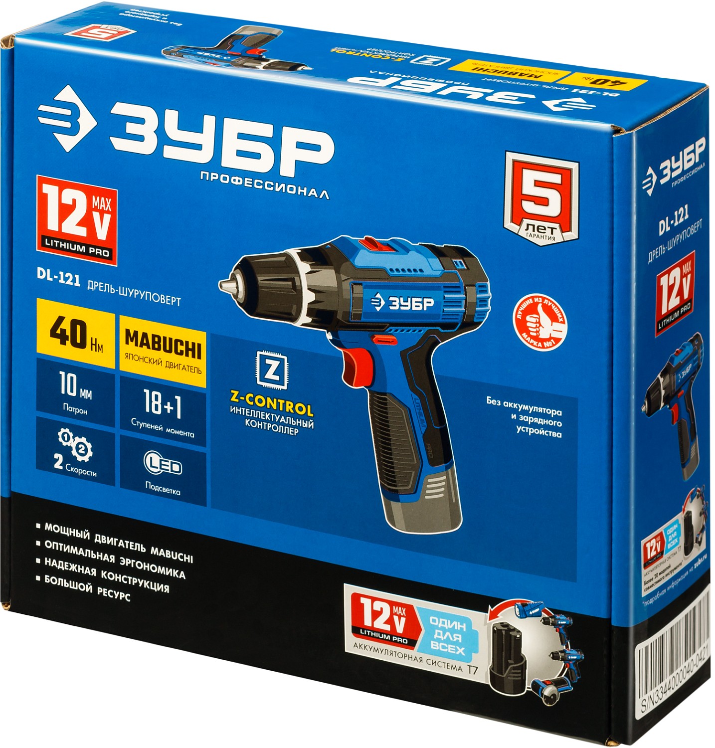 ЗУБР 12 В, 40 Н·м, без АКБ (тип Т7), дрель-шуруповерт, Профессионал (DL-121) — фото 12