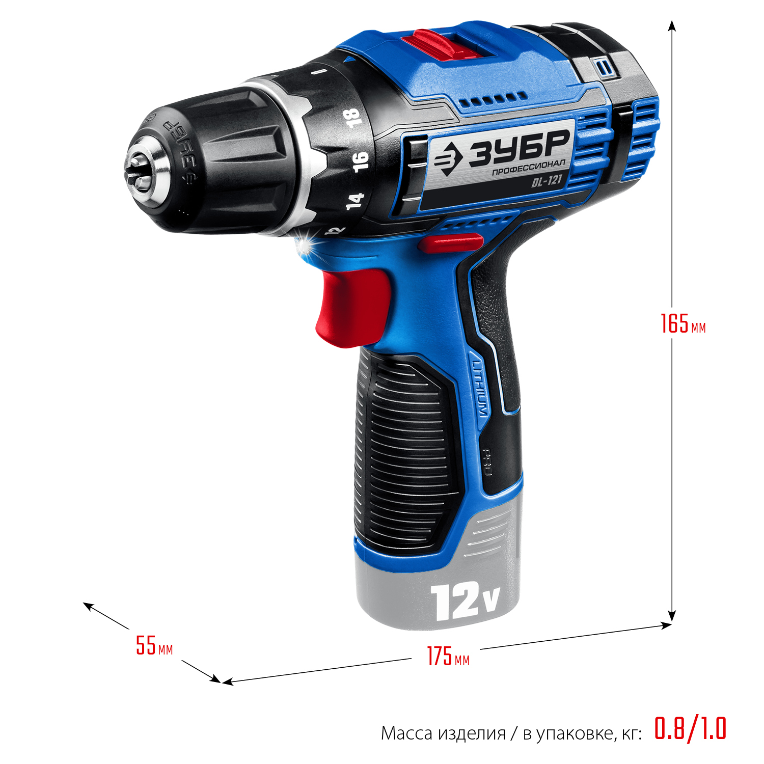 ЗУБР 12 В, 40 Н·м, без АКБ (тип Т7), дрель-шуруповерт, Профессионал (DL-121) — фото 3