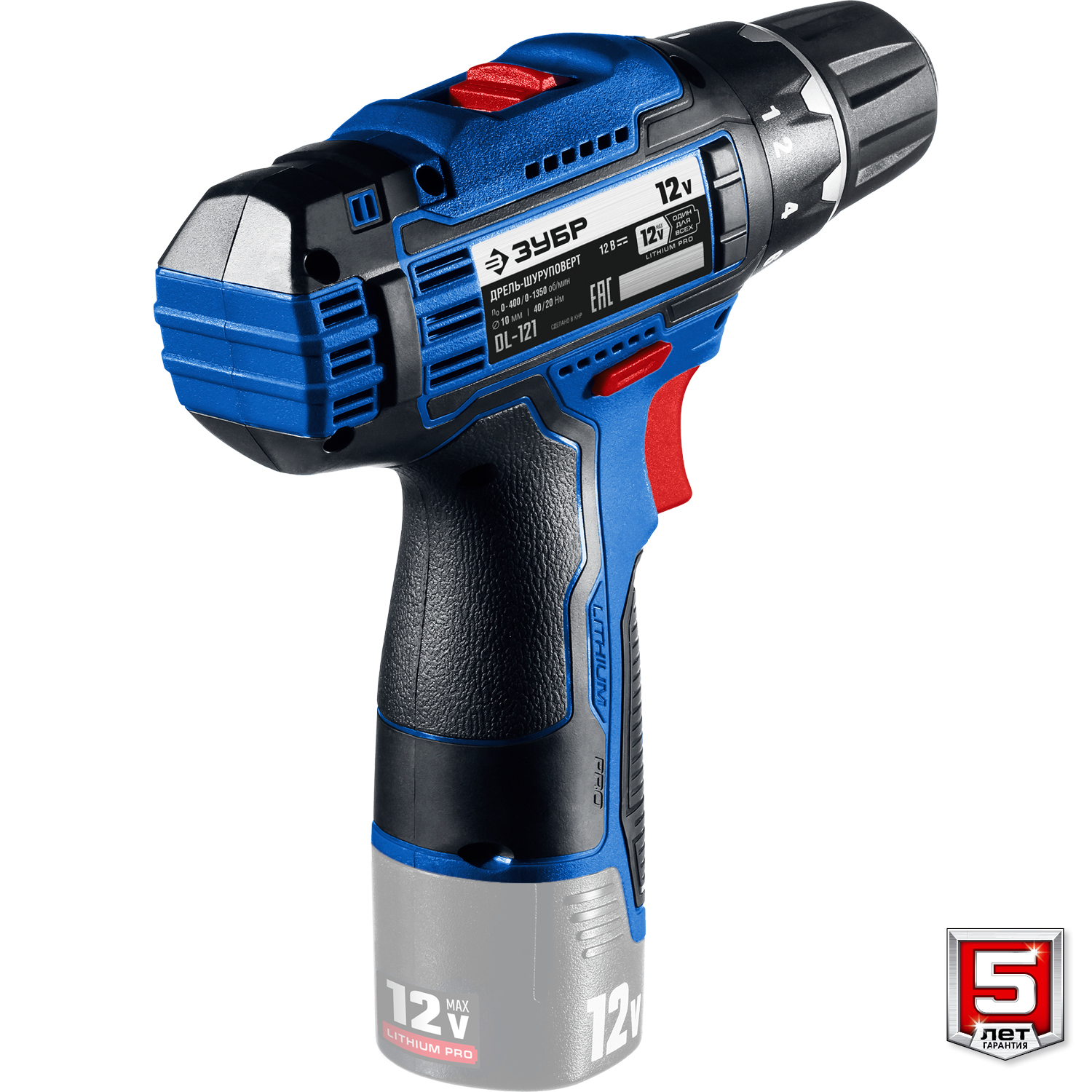 ЗУБР 12 В, 40 Н·м, без АКБ (тип Т7), дрель-шуруповерт, Профессионал (DL-121) — фото 10