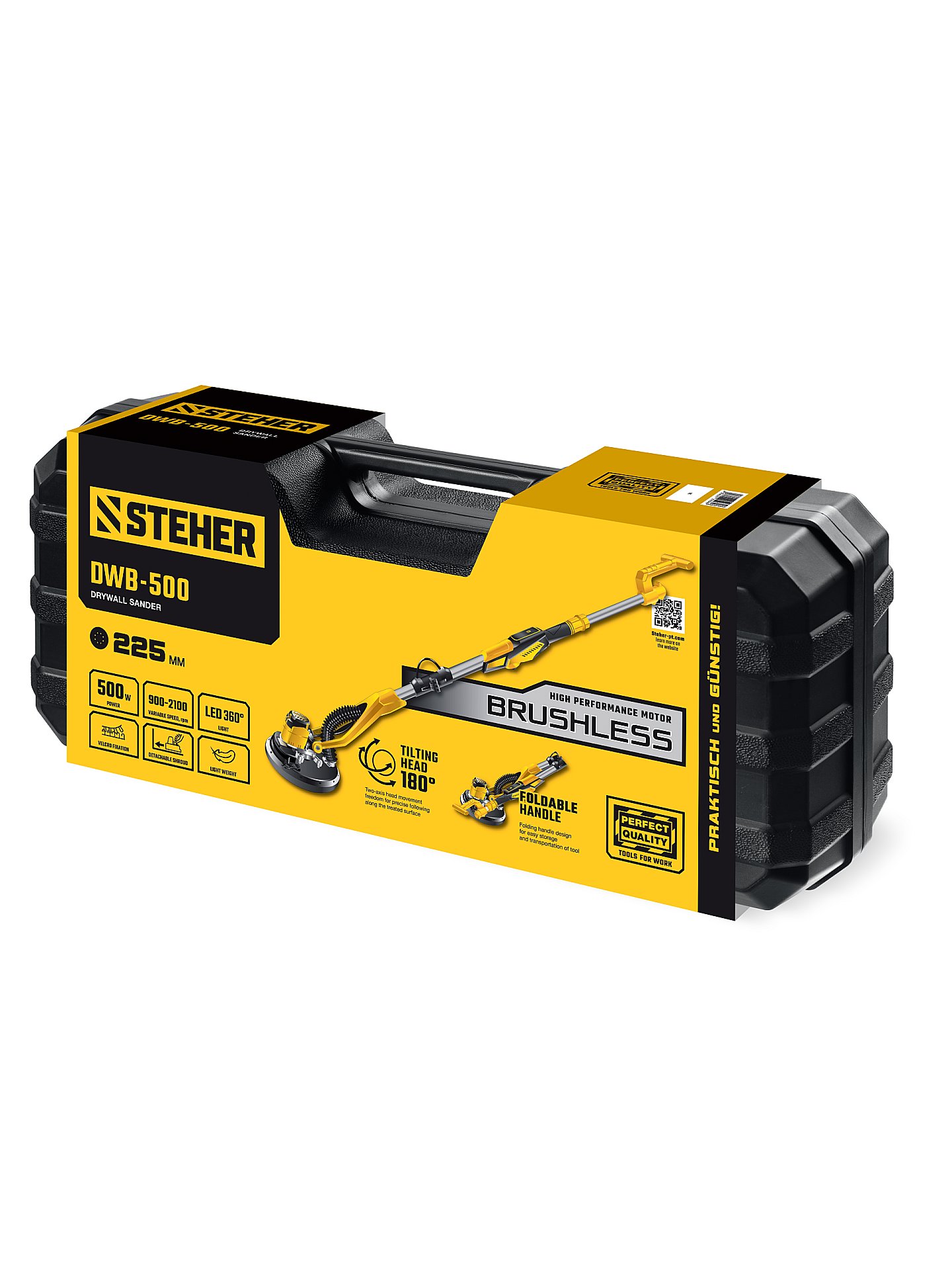STEHER d225 мм, 500 Вт, подсветка, бесщеточная шлифовальная машина для стен (жираф), кейс (DWB-500) — фото 13