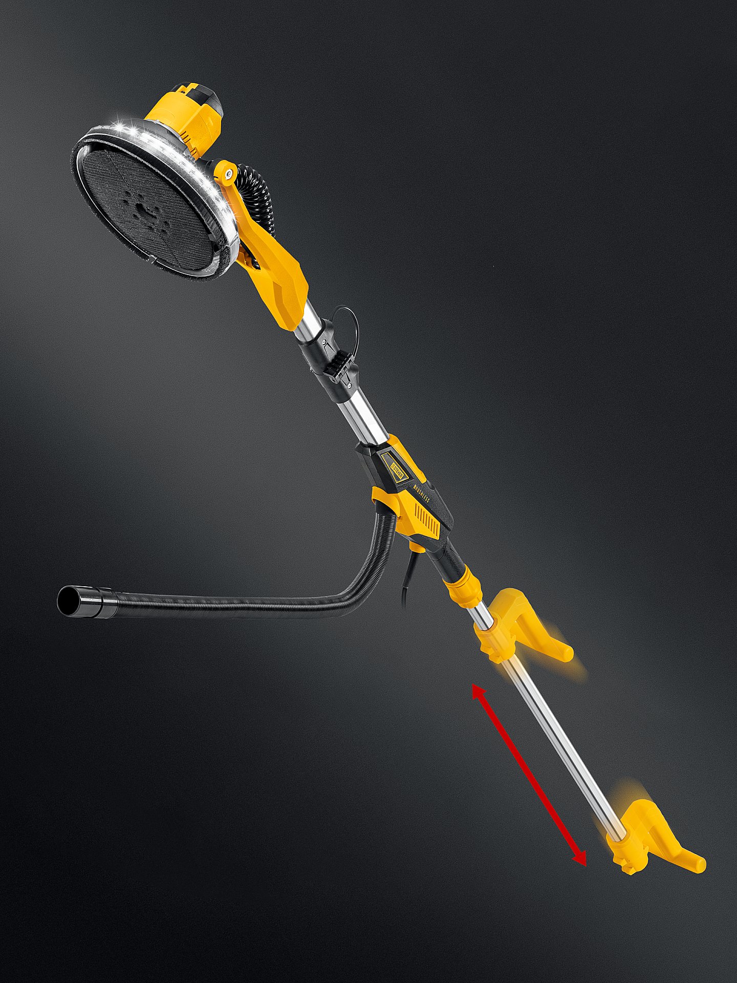 STEHER d225 мм, 500 Вт, подсветка, бесщеточная шлифовальная машина для стен (жираф), кейс (DWB-500) — фото 5