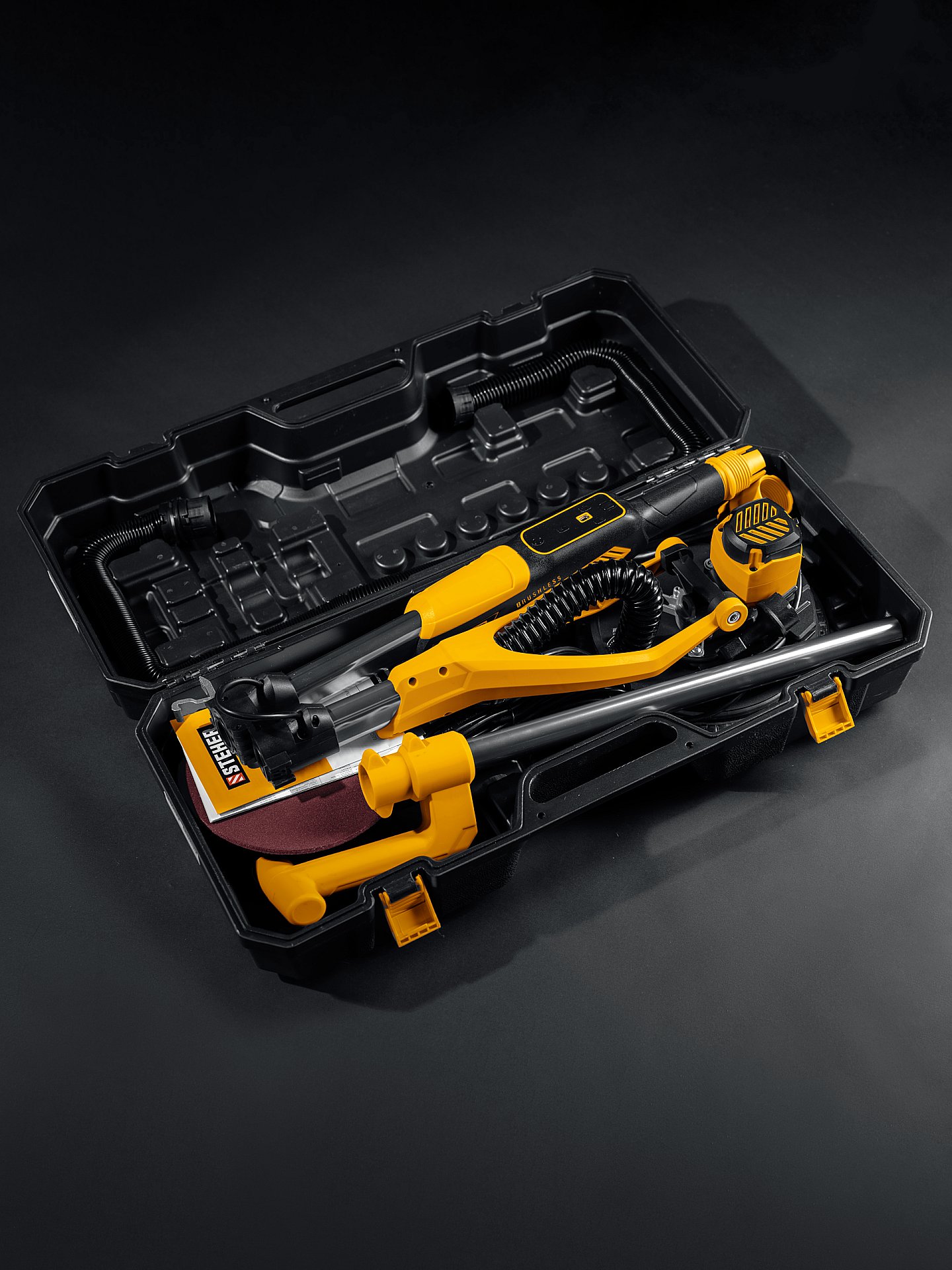 STEHER d225 мм, 500 Вт, подсветка, бесщеточная шлифовальная машина для стен (жираф), кейс (DWB-500) — фото 7