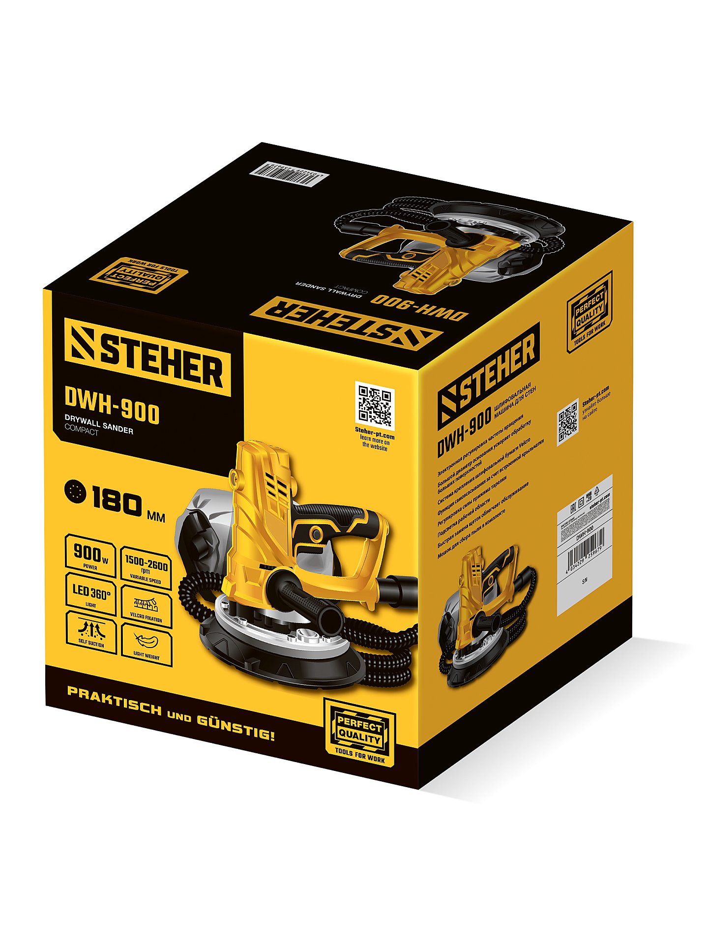 STEHER d180 мм, 900 Вт, подсветка, шлифовальная машина для стен (DWH-900) — фото 11