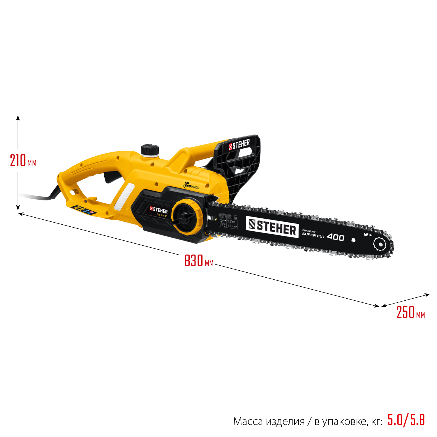 STEHER 2400 Вт, 40 см шина, электрическая цепная пила (ES-2440) — фото 3