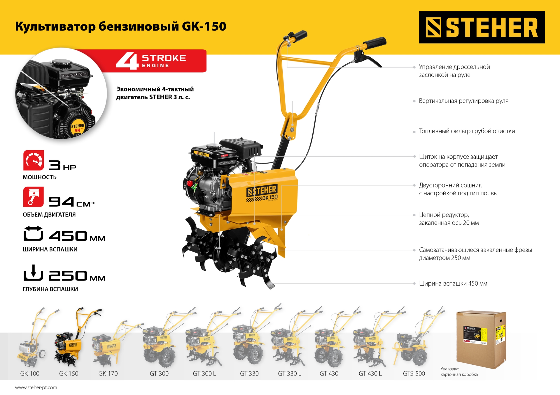 STEHER 3 л.с., бензиновый культиватор (GK-150) — фото 23