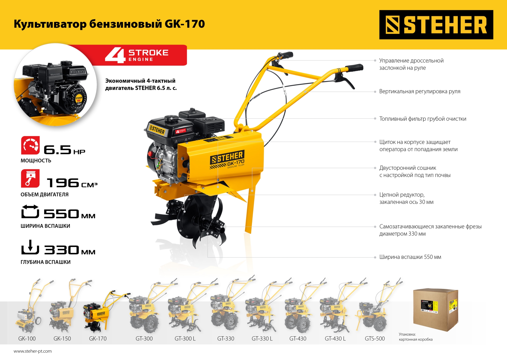 STEHER 6.5 л.с., бензиновый культиватор (GK-170) — фото 18