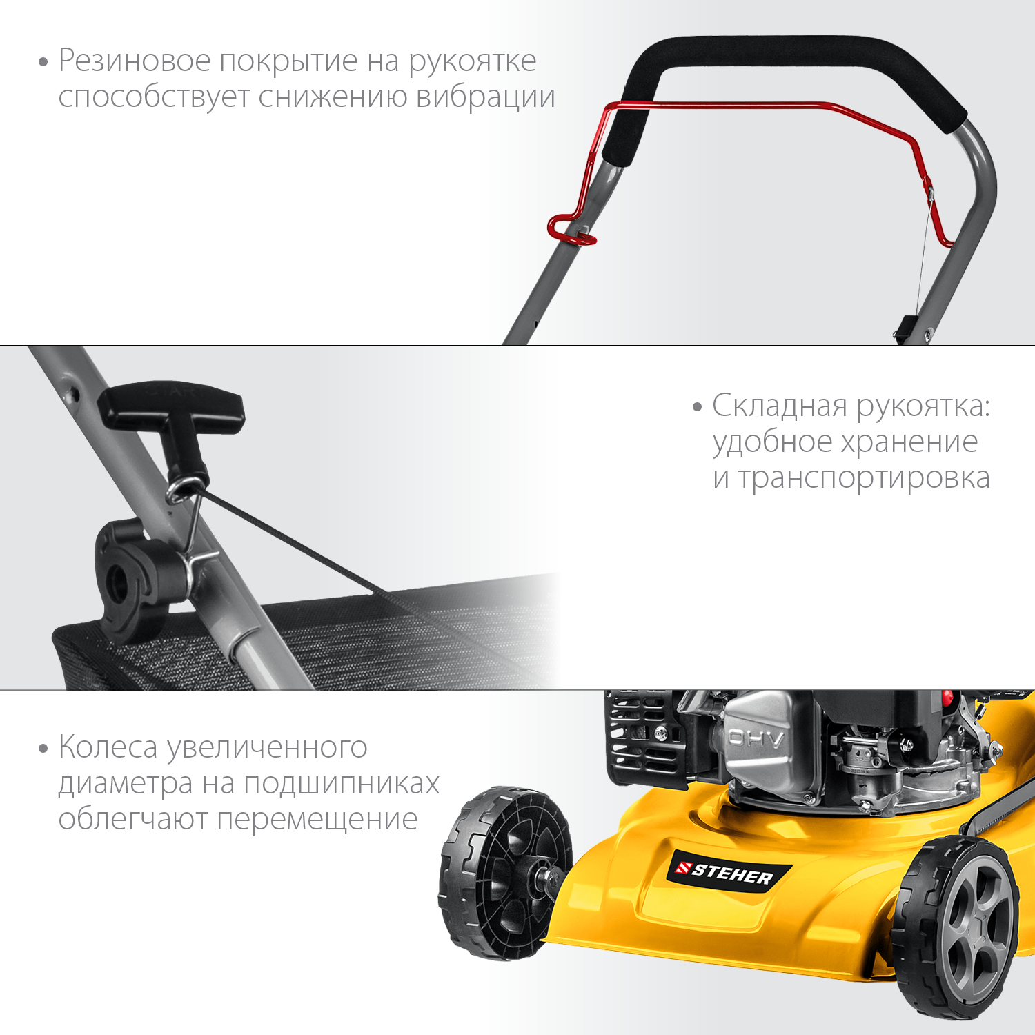 STEHER 410 мм, 3.5 л.с., бензиновая газонокосилка (GLM-410) — фото 6