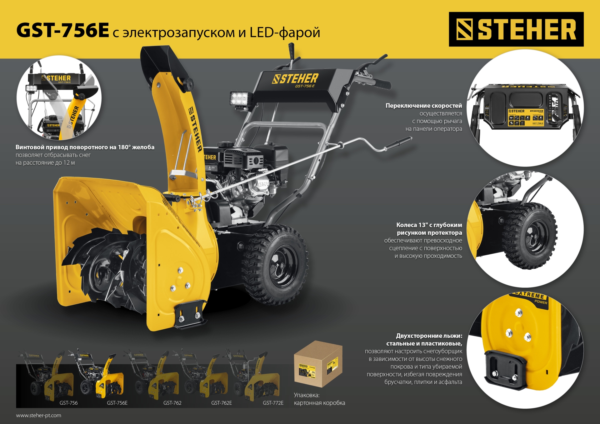STEHER 56 см, бензиновый снегоуборщик с электростартером, EXTREM (GST-756E) — фото 28