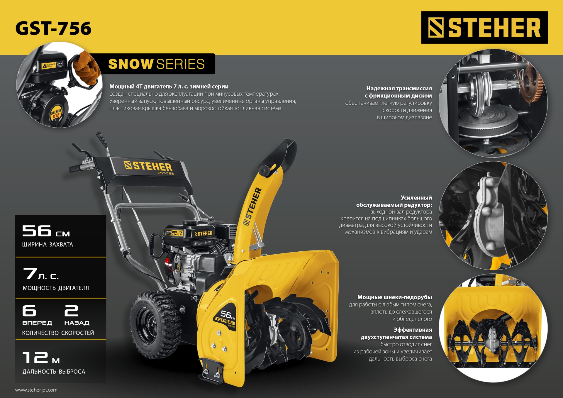 STEHER 56 см, бензиновый снегоуборщик, EXTREM (GST-756) — фото 25