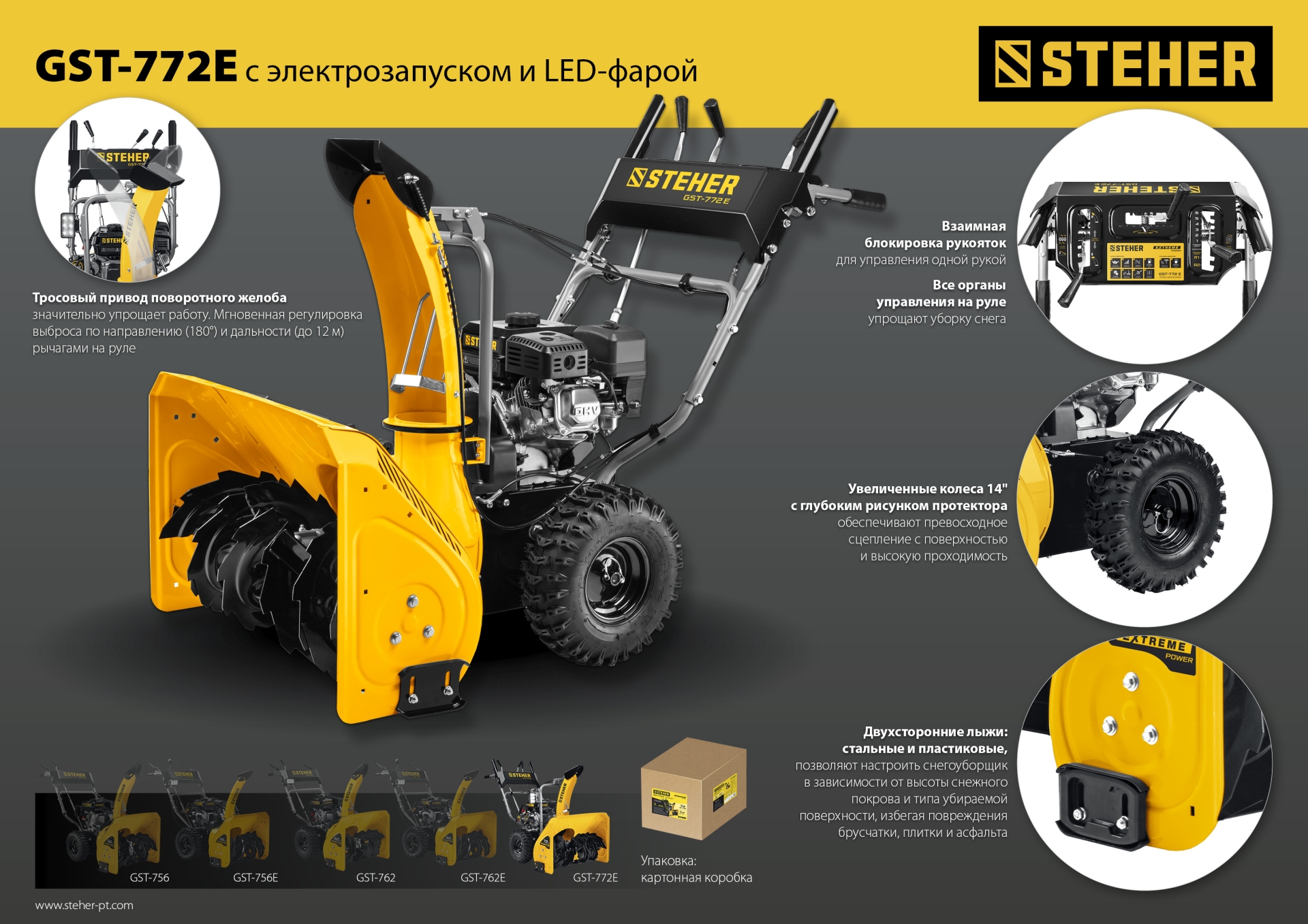 STEHER 72 см, бензиновый снегоуборщик с электростартером, EXTREM (GST-772E) — фото 30