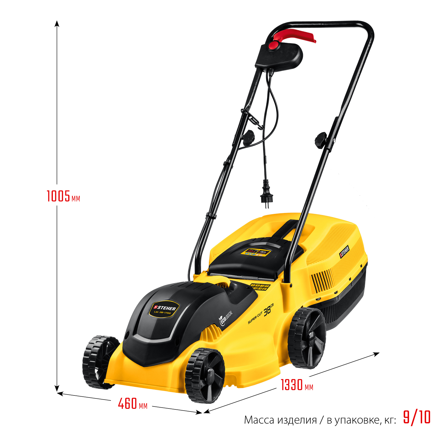 STEHER 1700 Вт, ш/с 38 cм, сетевая газонокосилка (LM-38-1700) — фото 3