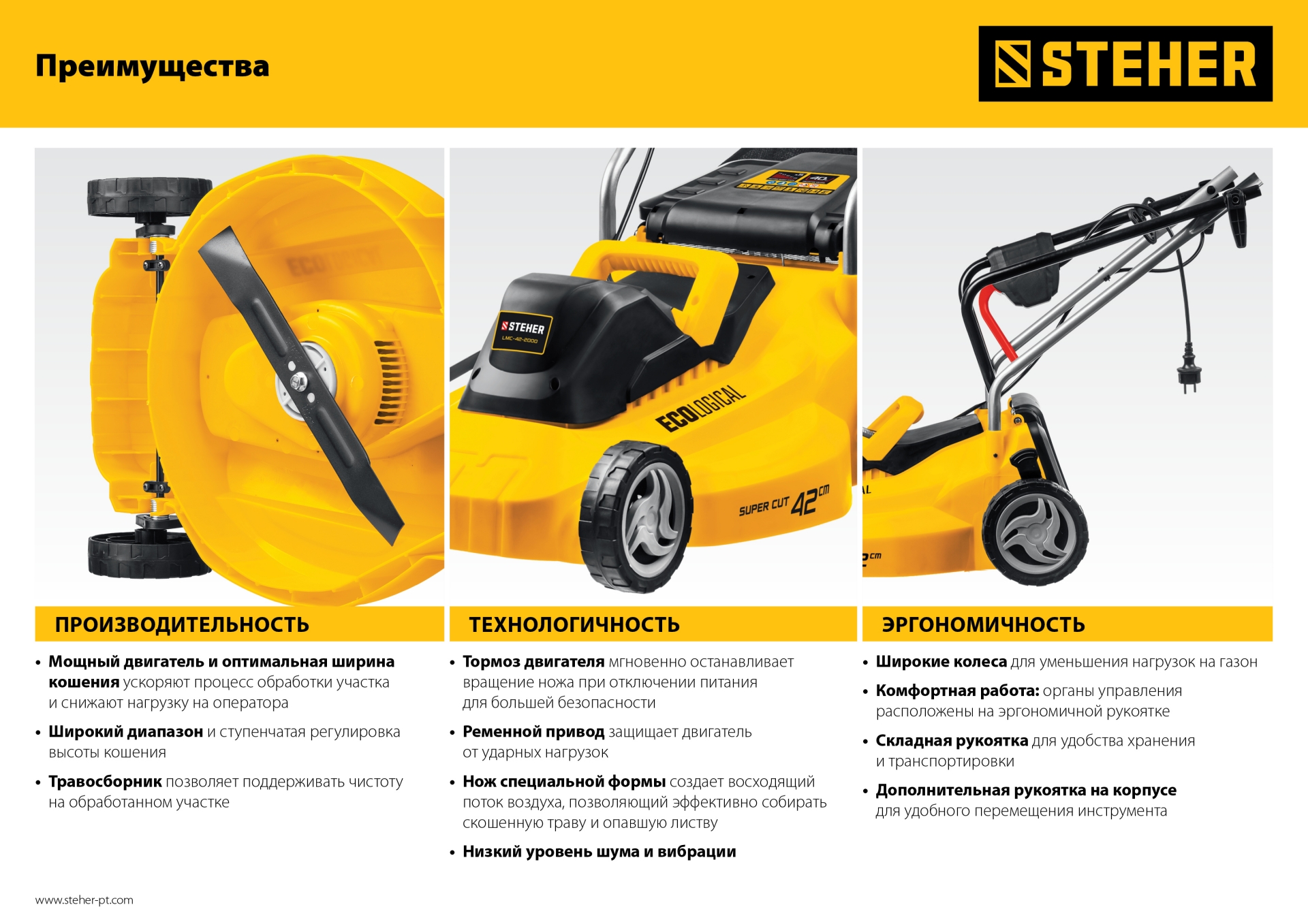 STEHER 2000 Вт, ш/с 42 cм, сетевая газонокосилка (LMC-42-2000) — фото 16