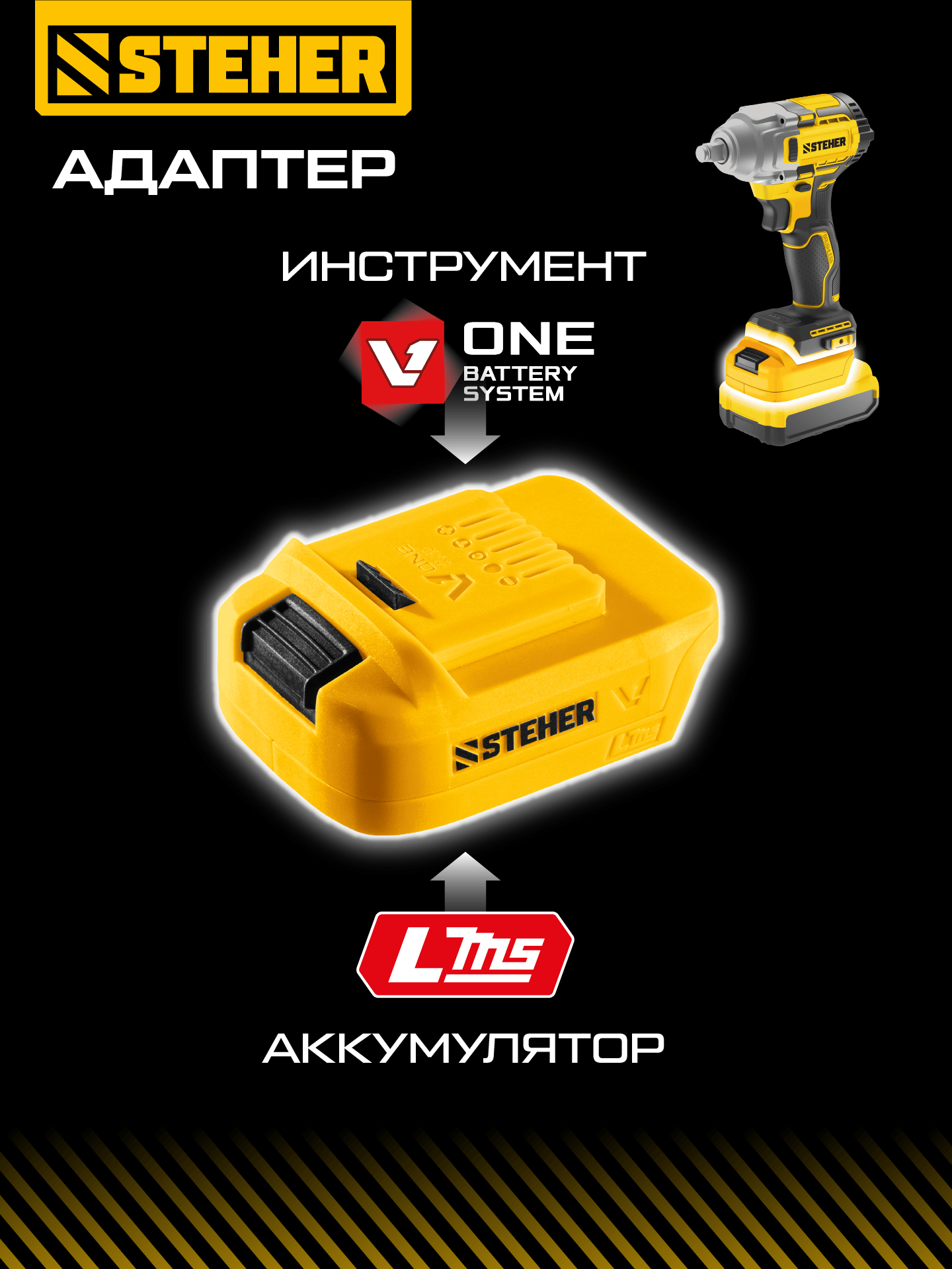 STEHER 20 В, адаптер для АКБ LMS под инструмент V1, (LMS-V1) — фото 2