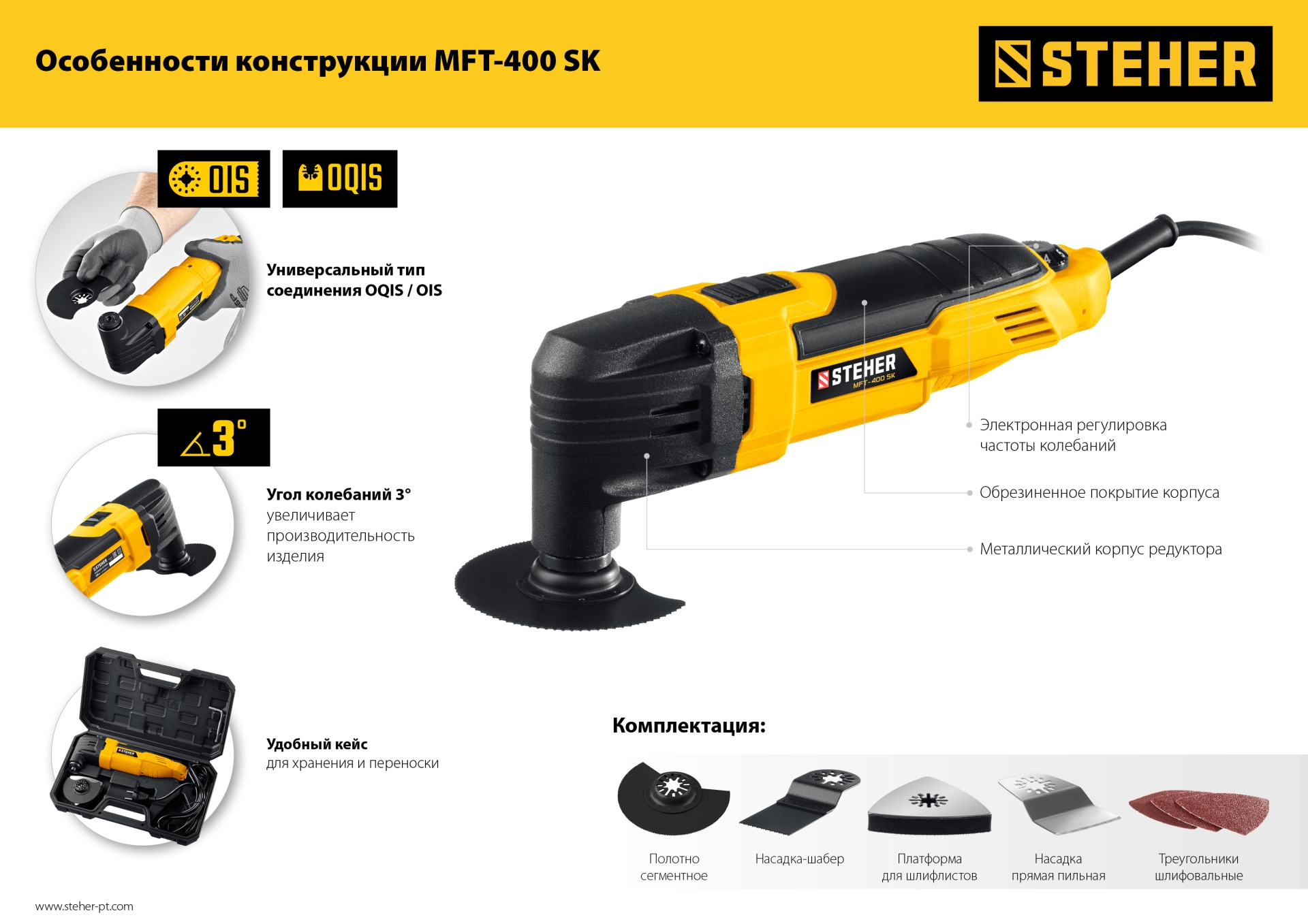 STEHER OIS, 400 В, реноватор, кейс, набор насадок (MFT-400 SK) — фото 16