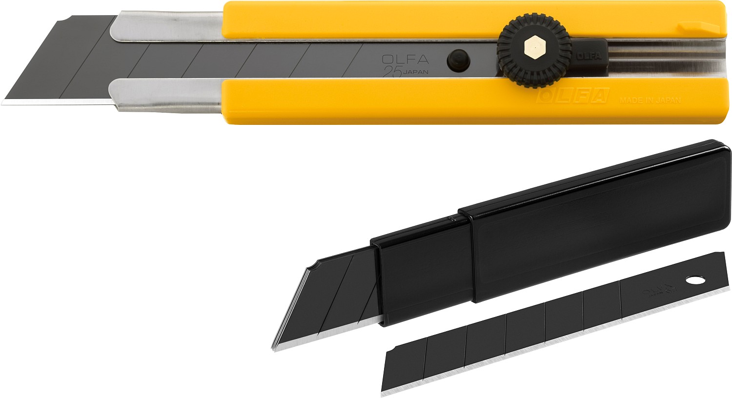OLFA 25 мм, в комплекте с лезвиями EXCEL BLACK 5 шт, нож (OL-H-1BB/5BB ) — фото 2