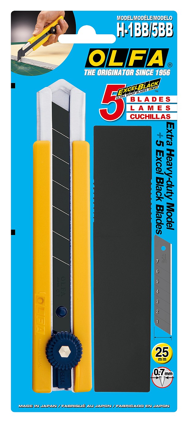 OLFA 25 мм, в комплекте с лезвиями EXCEL BLACK 5 шт, нож (OL-H-1BB/5BB ) — фото 7