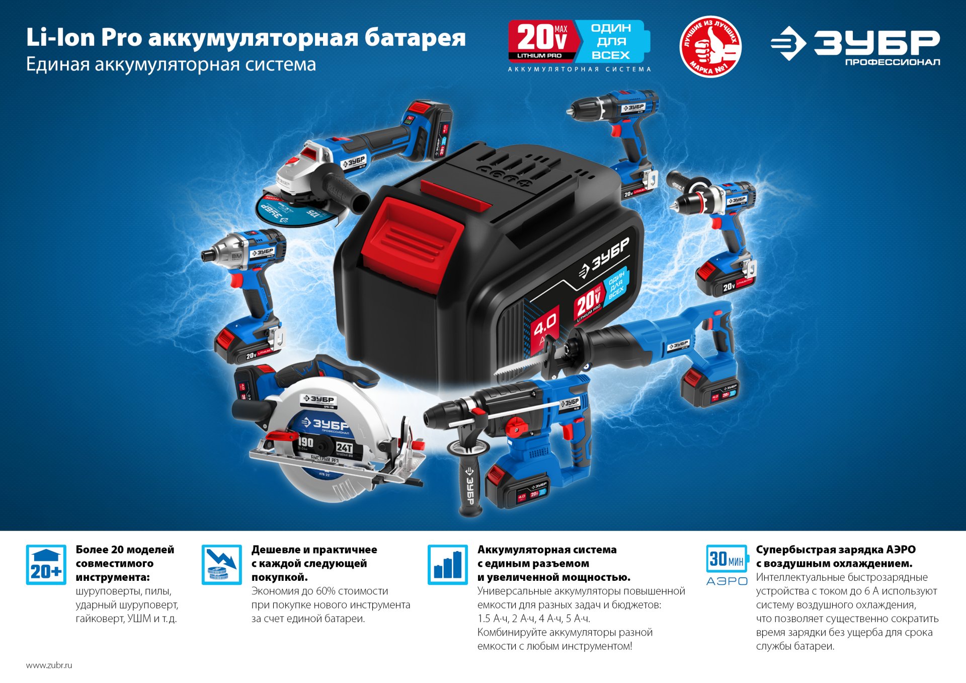 ЗУБР Т7, 20 В, 26 мм, 2 АКБ (4 А·ч), бесщеточный перфоратор, кейс, Профессионал (PB-260-42) — фото 24