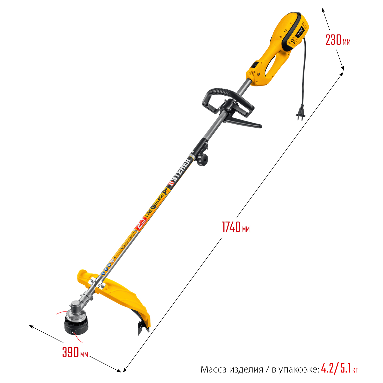 STEHER 1300 Вт, ш/с 38 см, сетевая коса (SEH-38-1300) — фото 3