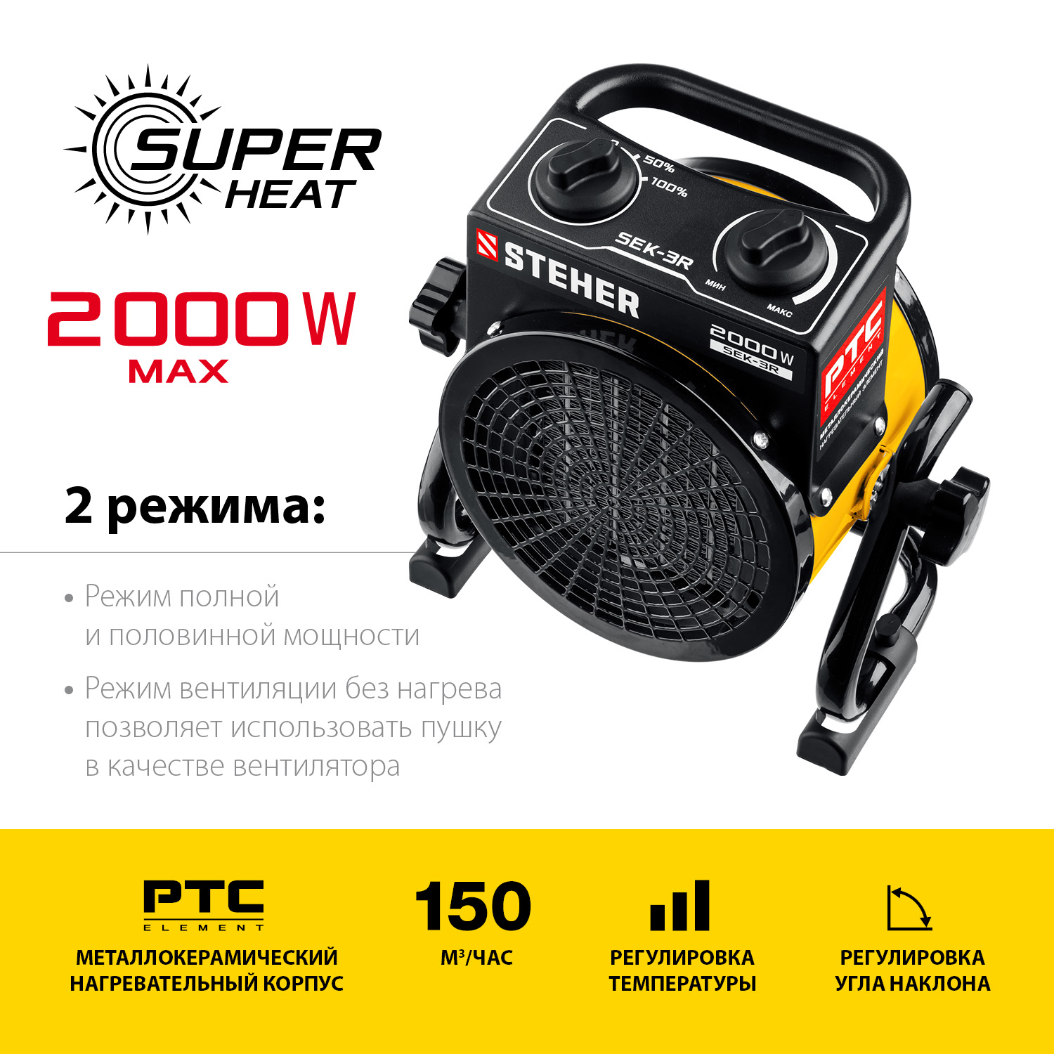 STEHER 2 кВт, электрическая тепловая пушка (SEK-3R) — фото 4