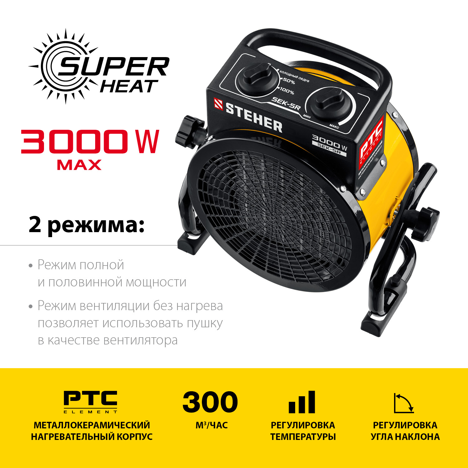 STEHER 3 кВт, электрическая тепловая пушка (SEK-5R) — фото 4