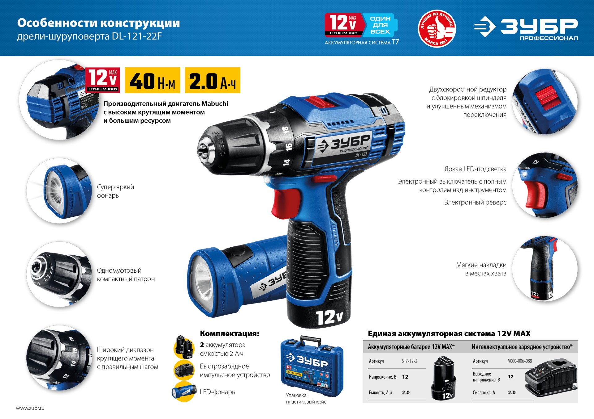 ЗУБР 12 В, 2.0 А·ч, аккумулятор тип Т7, Профессионал (ST7-12-2) — фото 10