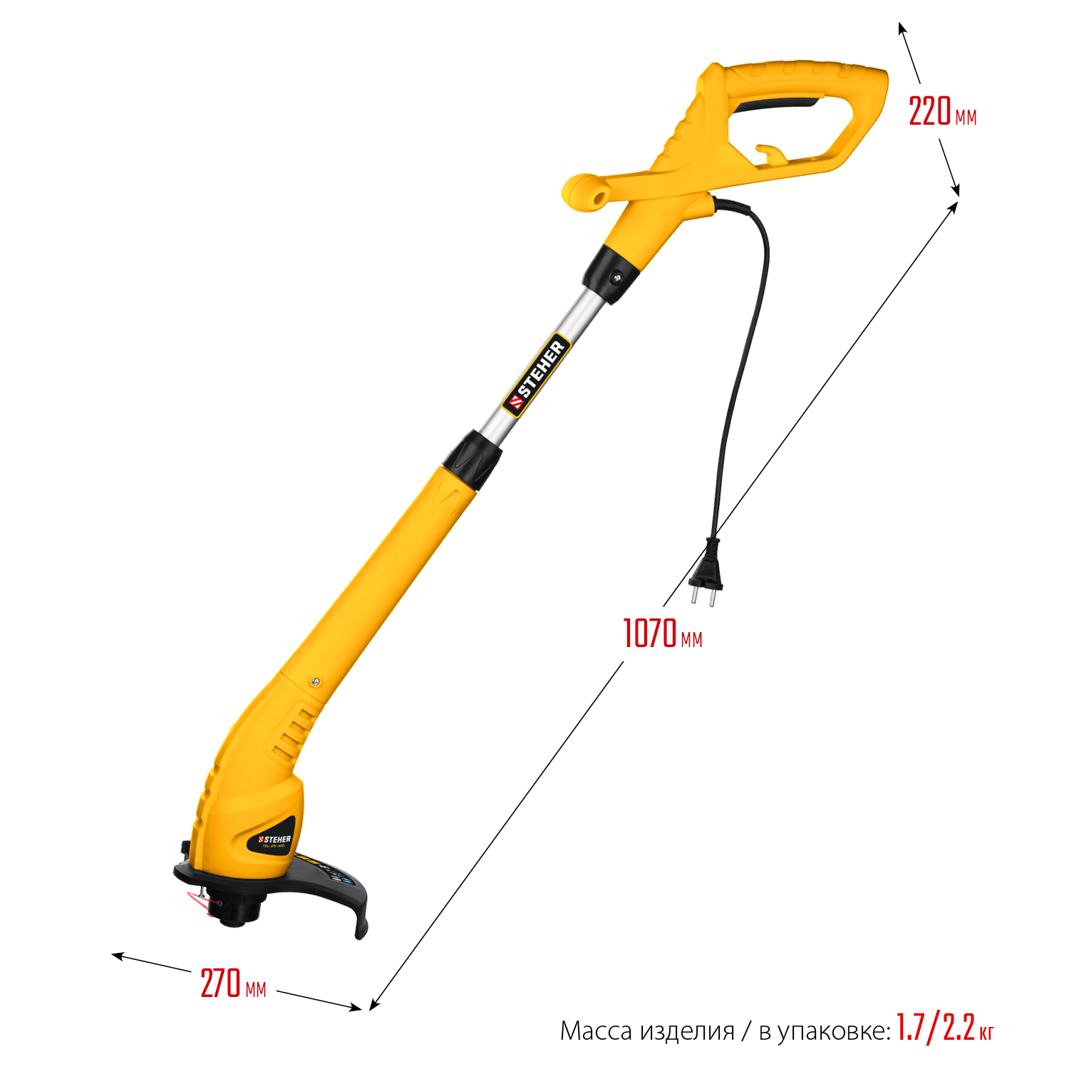 STEHER 400 Вт, ш/с 25 см, сетевой триммер (TEL-25-410) — фото 3