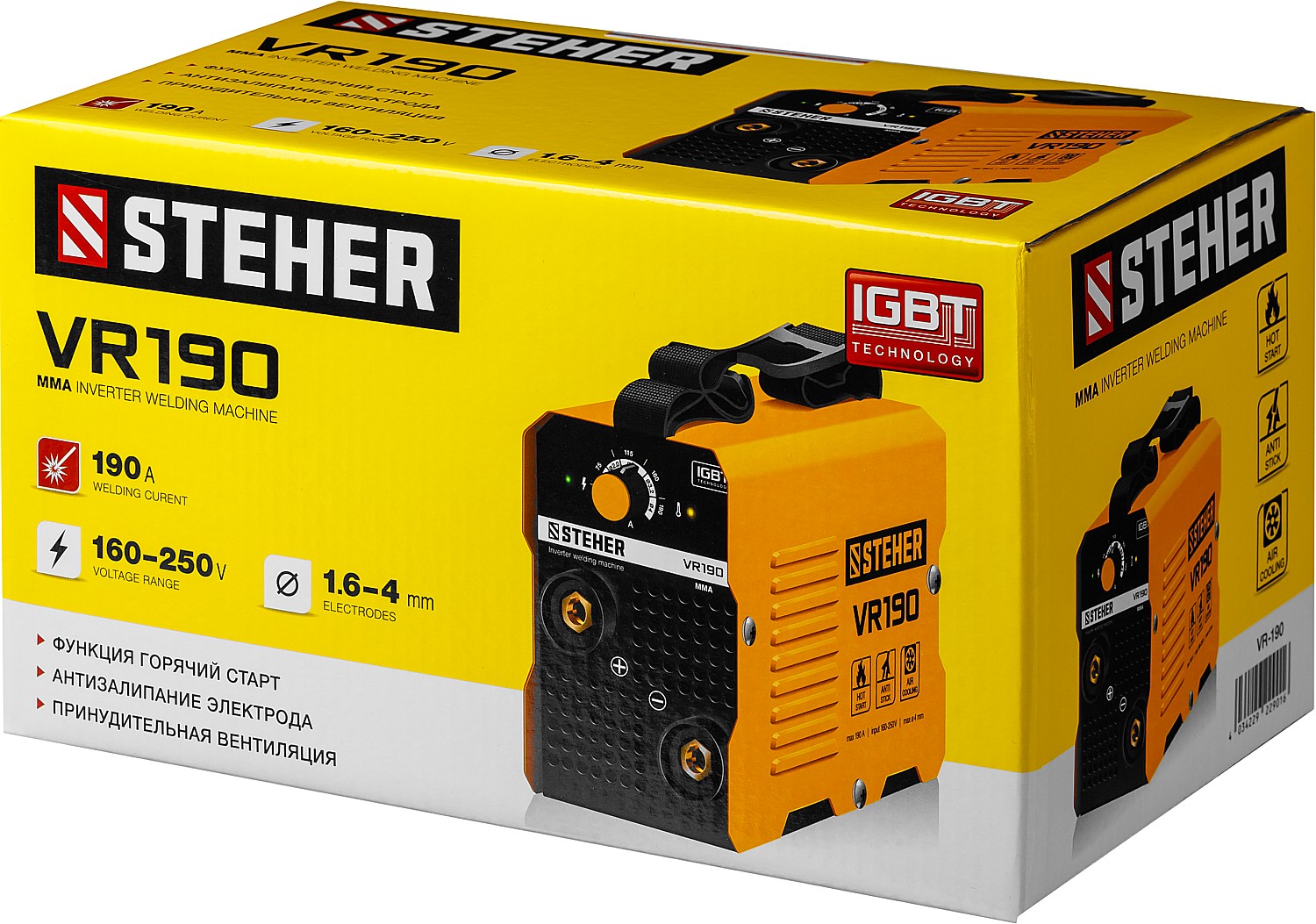 STEHER ММА, 190 А, сварочный аппарат инверторный, макс. электрод Ø 4.0 мм (VR-190) — фото 13