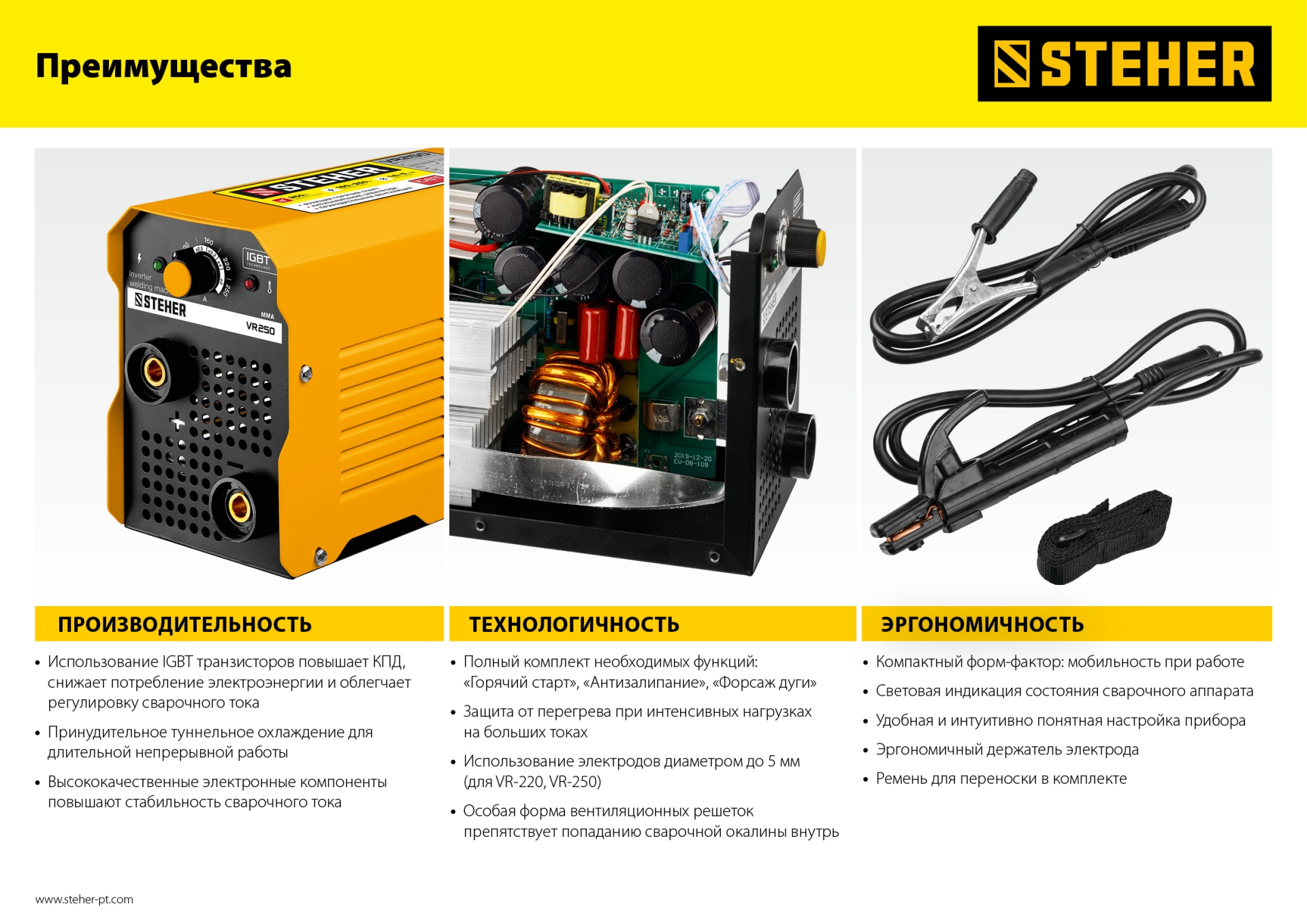 STEHER ММА, 190 А, сварочный аппарат инверторный, макс. электрод Ø 4.0 мм (VR-190) — фото 15