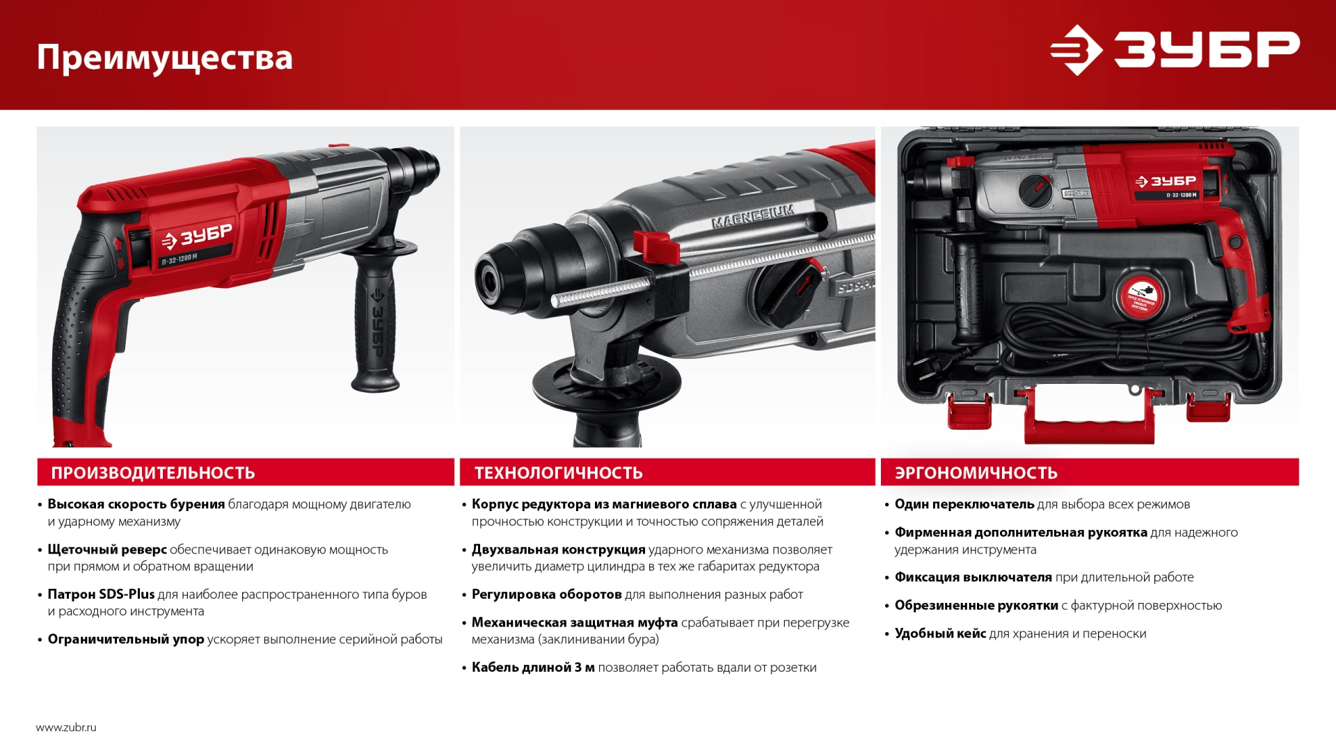 ЗУБР 30 мм, 950 Вт, перфоратор SDS Plus, мет. корпус (П-30-950 М) — фото 12