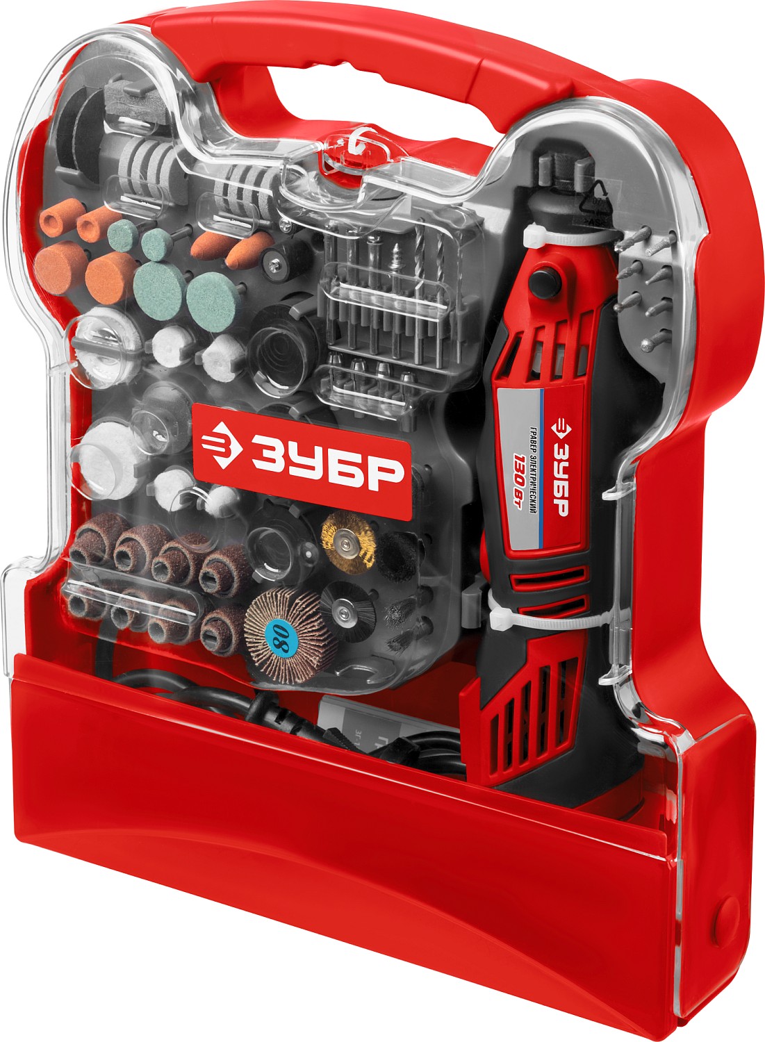 ЗУБР 172 предмета, 130 Вт, набор мини-насадок с гравером (ЗГ-130ЭК H172) — фото 5