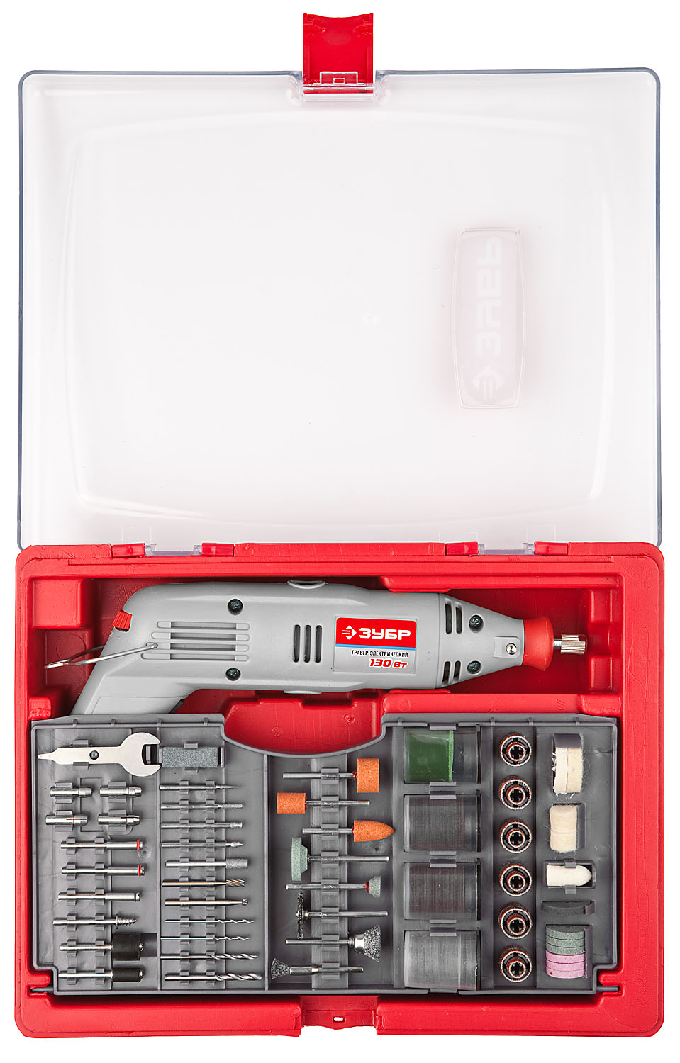 ЗУБР 176 предметов, 130 Вт, набор мини-насадок с гравером (ЗГ-130ЭК H176) — фото 4
