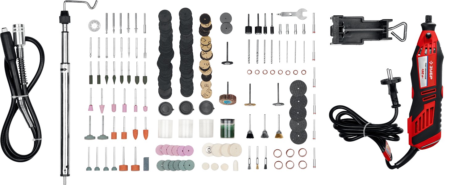 ЗУБР 242 предмета, 130 Вт, набор мини-насадок с гравером (ЗГ-130ЭК H242) — фото 7