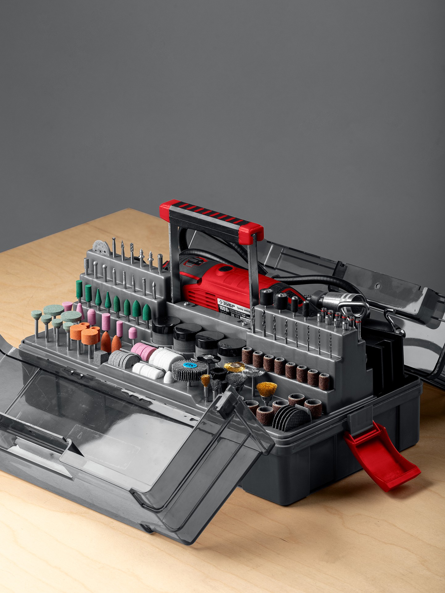 ЗУБР 245 предметов, 160 Вт, набор мини-насадок с гравером (ЗГ-160-H245) — фото 4