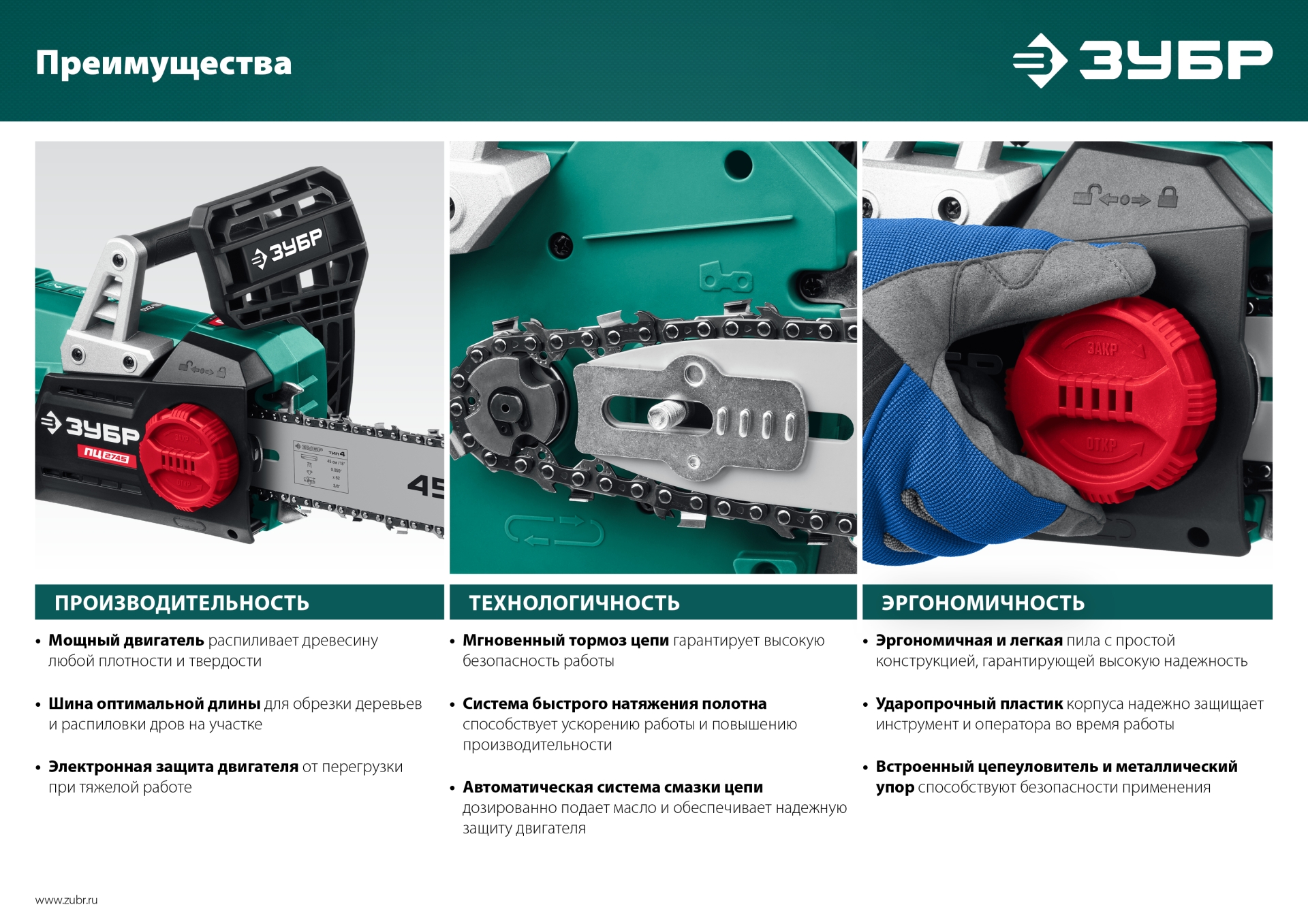ЗУБР 2200 Вт, 40 см шина, электрическая цепная пила (ПЦ-2240) — фото 17